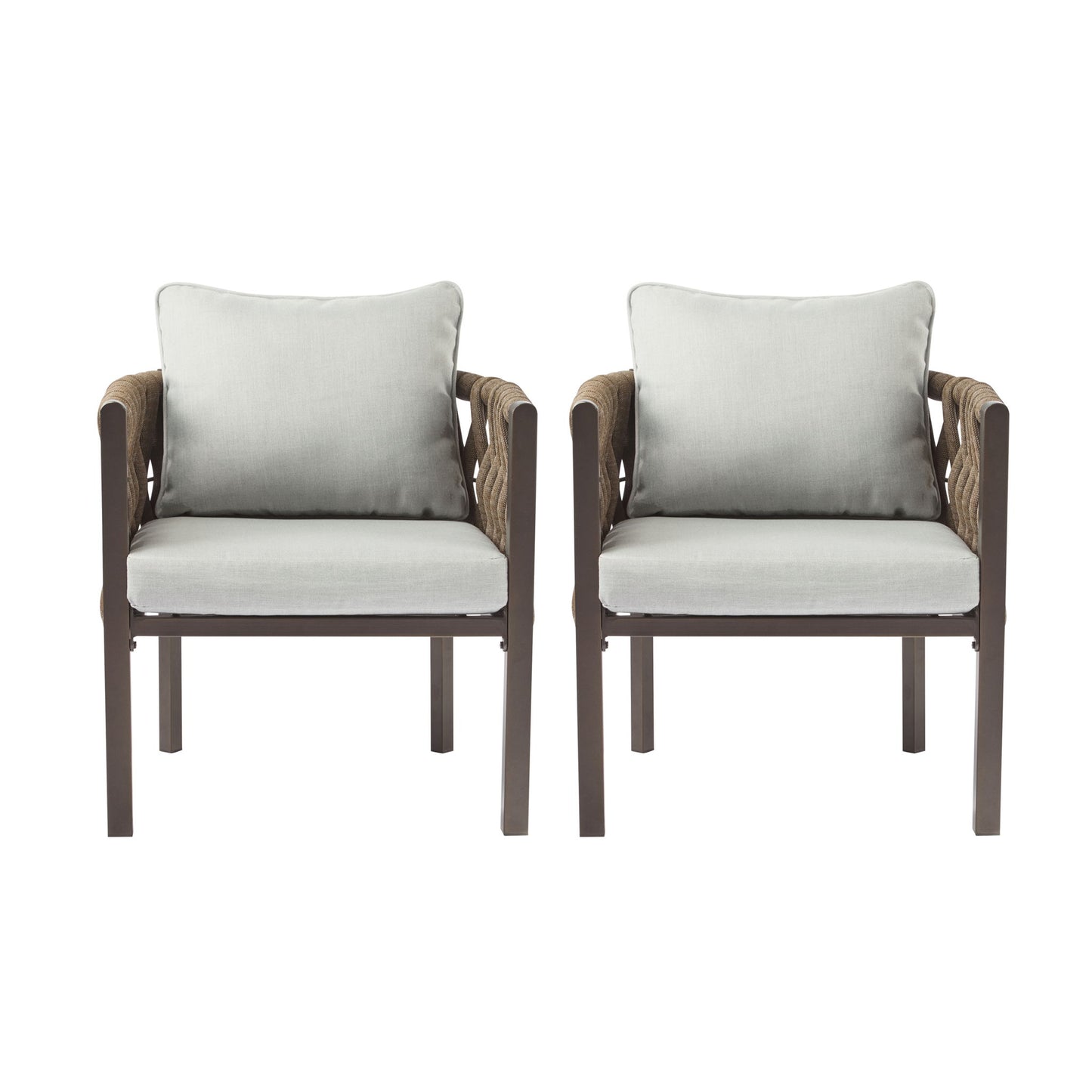 2 Pieces Outdoor Metal Patio Club Chair, Patio Furniture Arm Chair With Cushion, Modern Outdoor Furniture Deep Seating For Porch, Garden, Backyard, Balcony - Brown / Light Gray Noble House