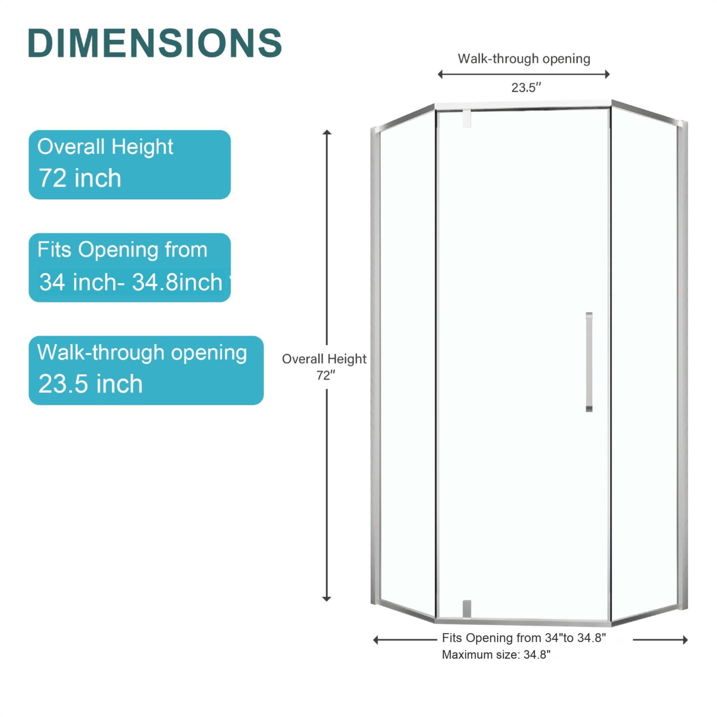 Semi Frameless Neo Angle Hinged Shower Enclosure With Clear Tempered Glass - Brushed Nickel Daily Nest