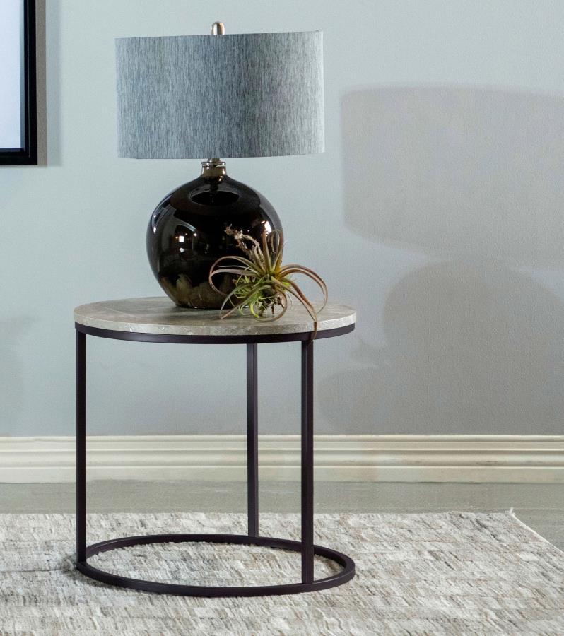 Lainey - Round Faux Marble Side End Table - Gray CoasterEveryday