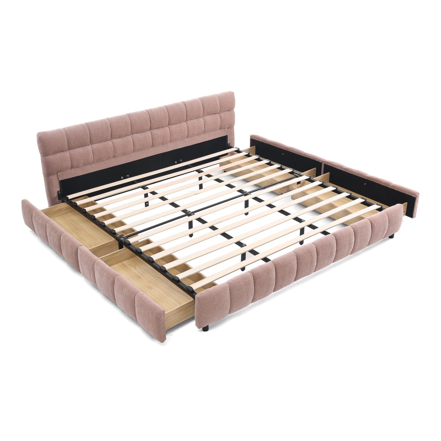 Modern Platform Bed Frame With Thick Chenille Fabric Home Essentials