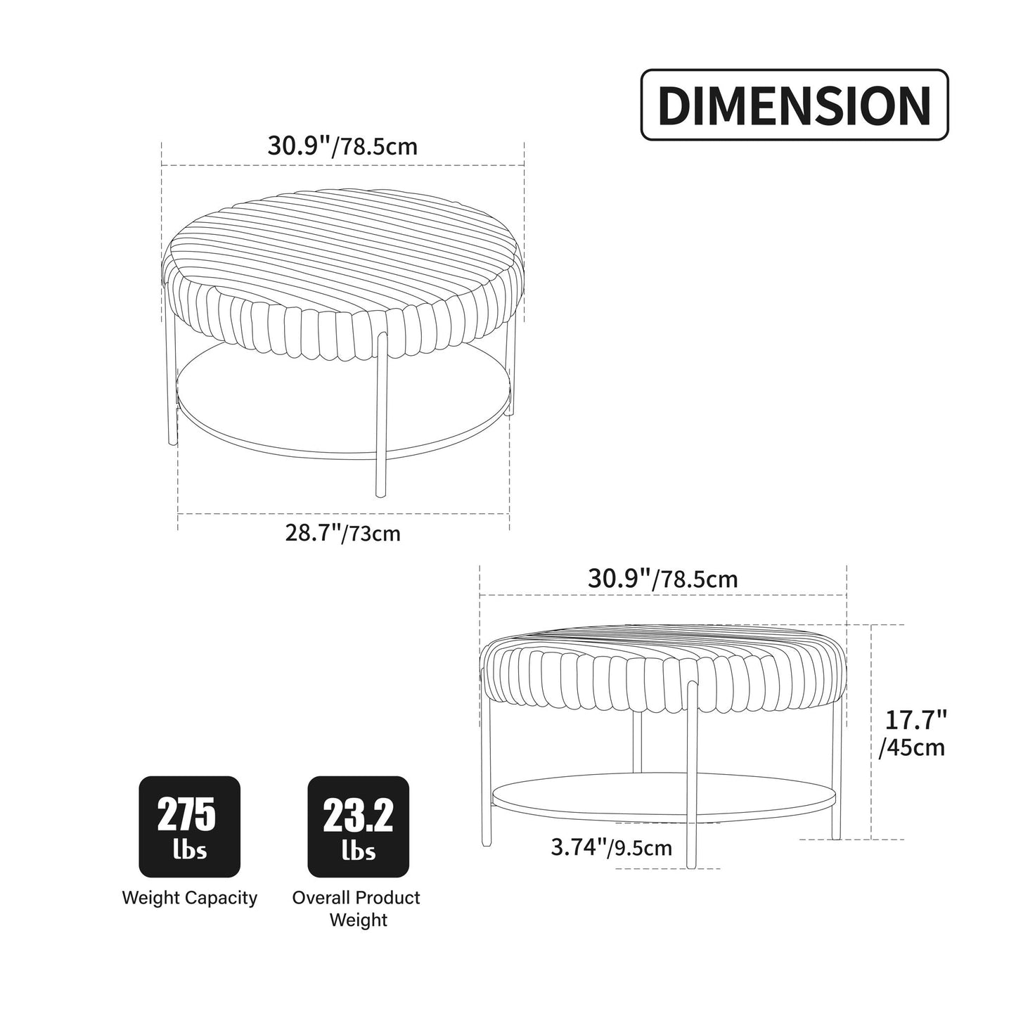 Modern Upholstered Round Ottoman Coffee Table With Storage Shelf Home Essentials
