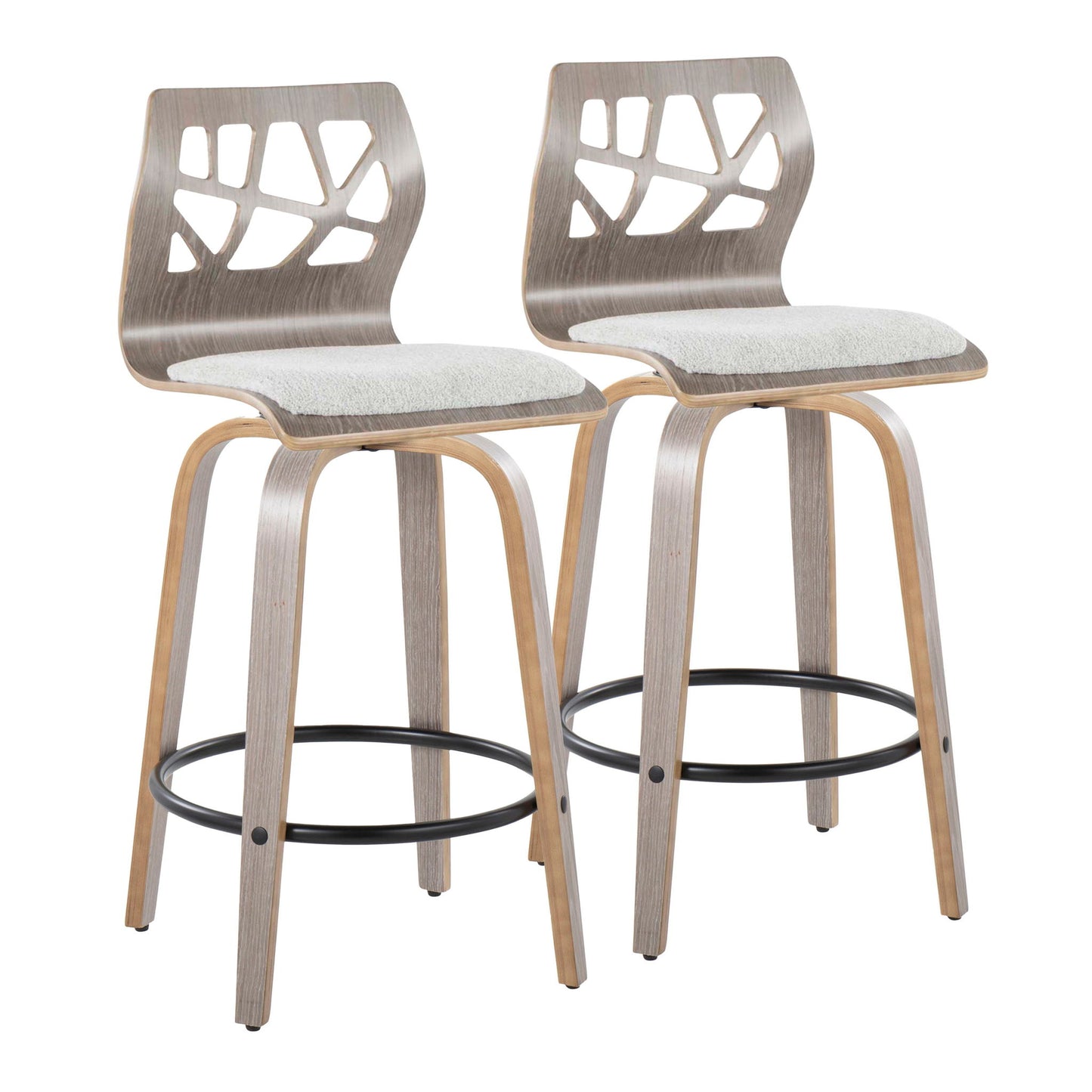 Folia - Contemporary Fixed Height Counter Stool With Swivel With Round Footrest (Set of 2) - Light Gray Lumi Source