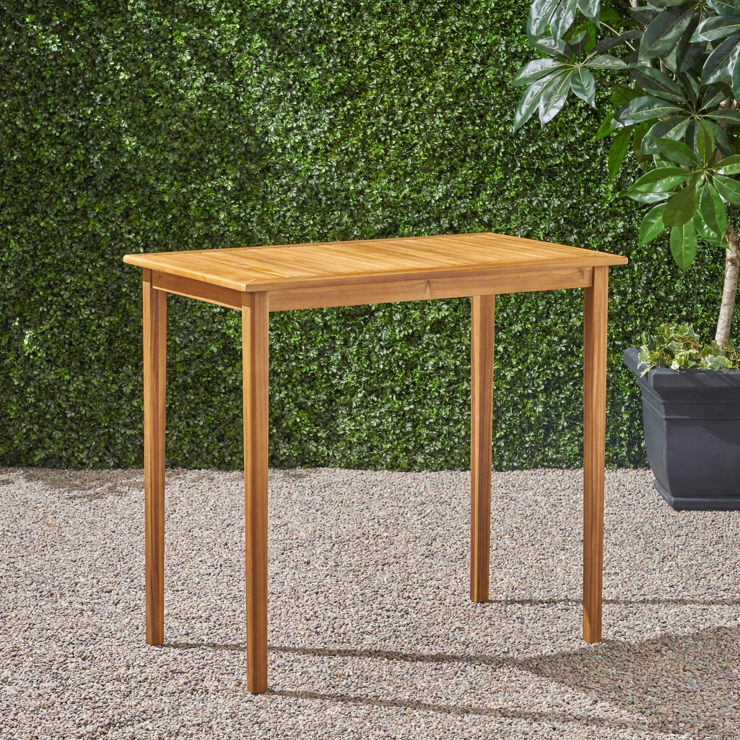 Outdoor Minimalist Acacia Wood Rectangle Bar Table Noble House