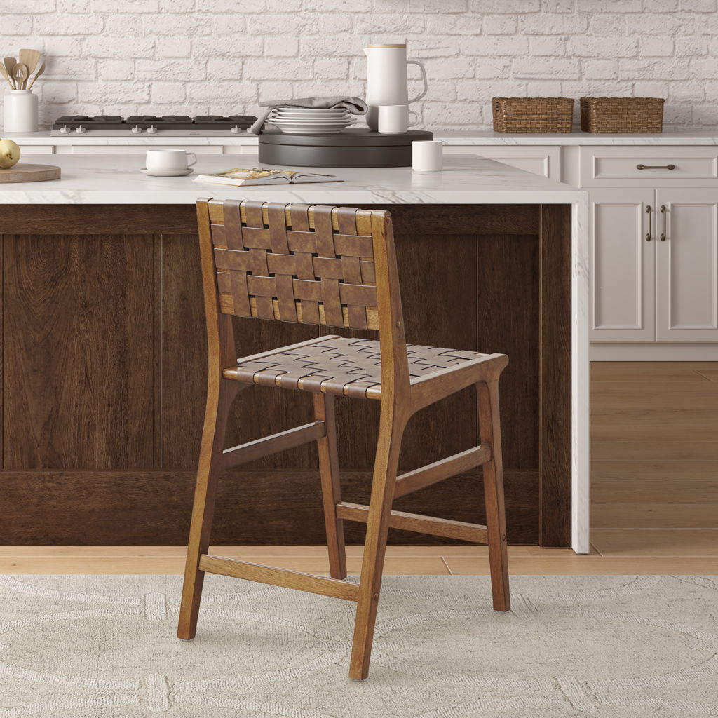 Oslo - Faux Leather Woven Counter Stool 24"H - Brown INK+IVY