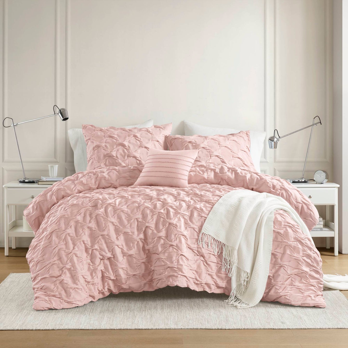 Bailey - King/California King Diamond Pucker Comforter Set - Pink Super Listing