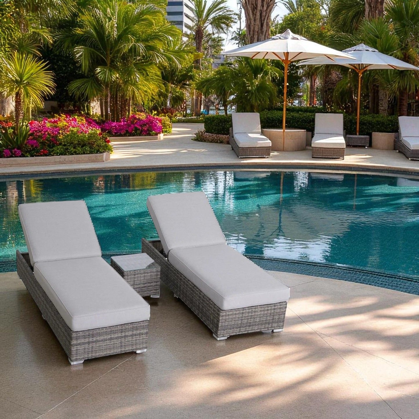 3 Piece Chaise Lounge Set With Adjustable Reclining - Gray Mix LSI Patio Furniture