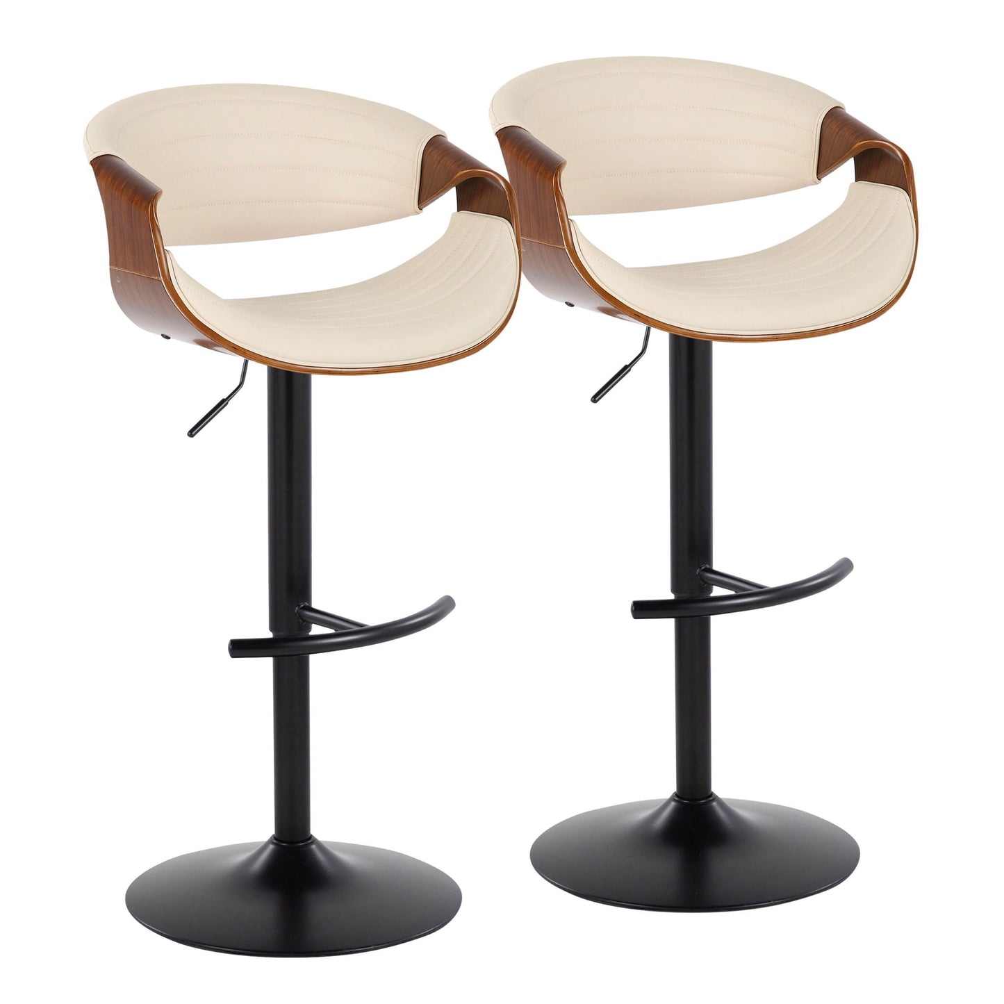 Symphony - Mid Century Modern Adjustable Barstool With Swivel With Rounded T Footrest (Set of 2) Lumi Source