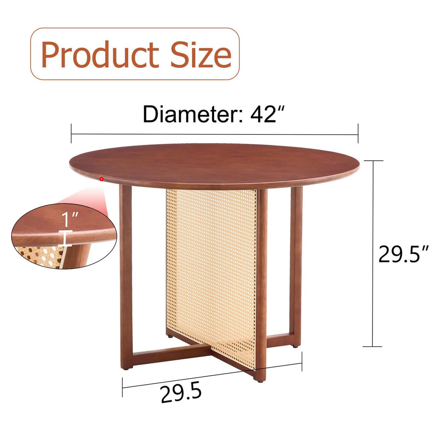 Retro Round Table With Imitation Rattan Rubber Wood - Walnut Home Essentials