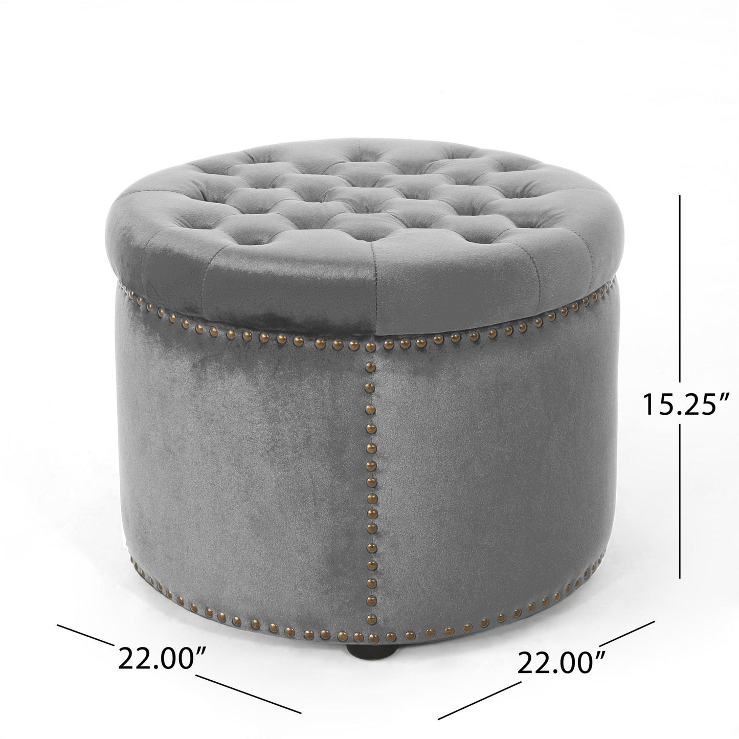 Elegant Round Ottoman Footstool With Studded Rim Noble House