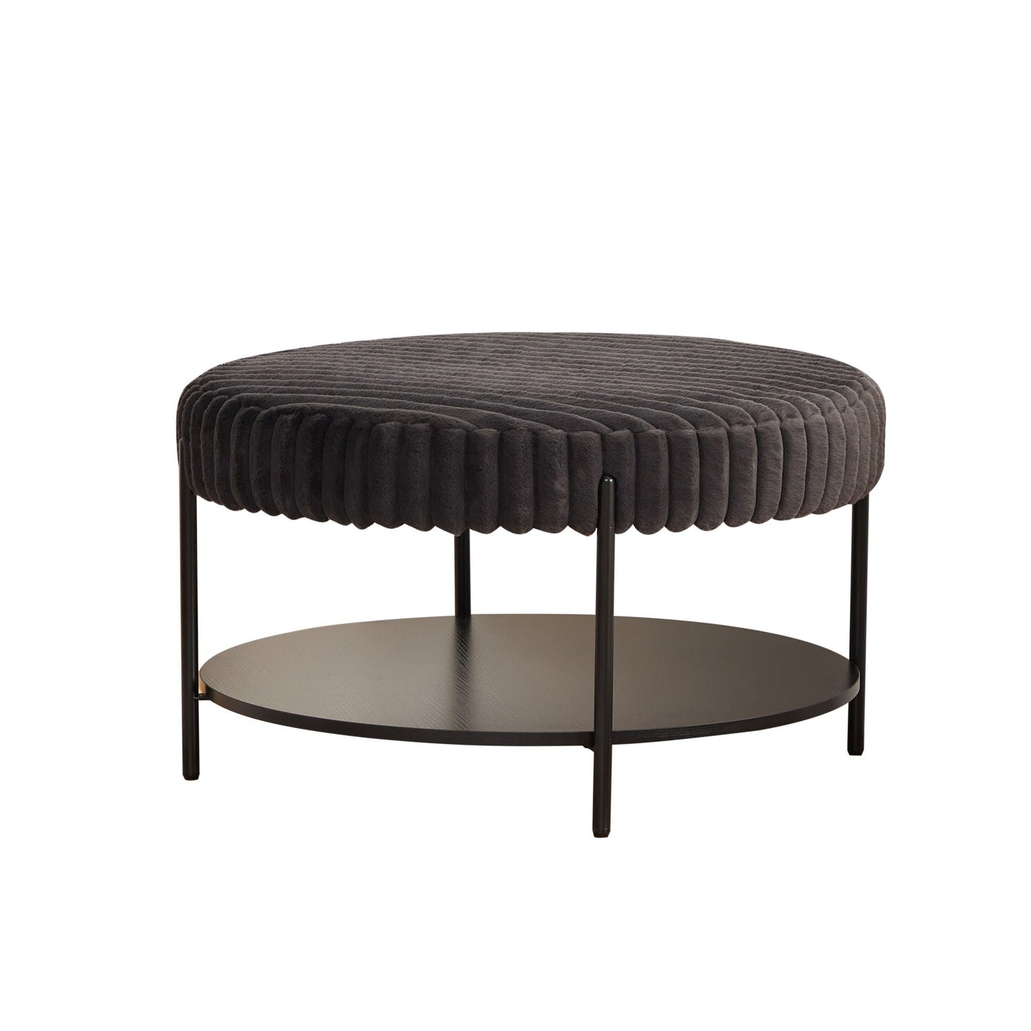 Modern Upholstered Round Ottoman Coffee Table With Storage Shelf Home Essentials