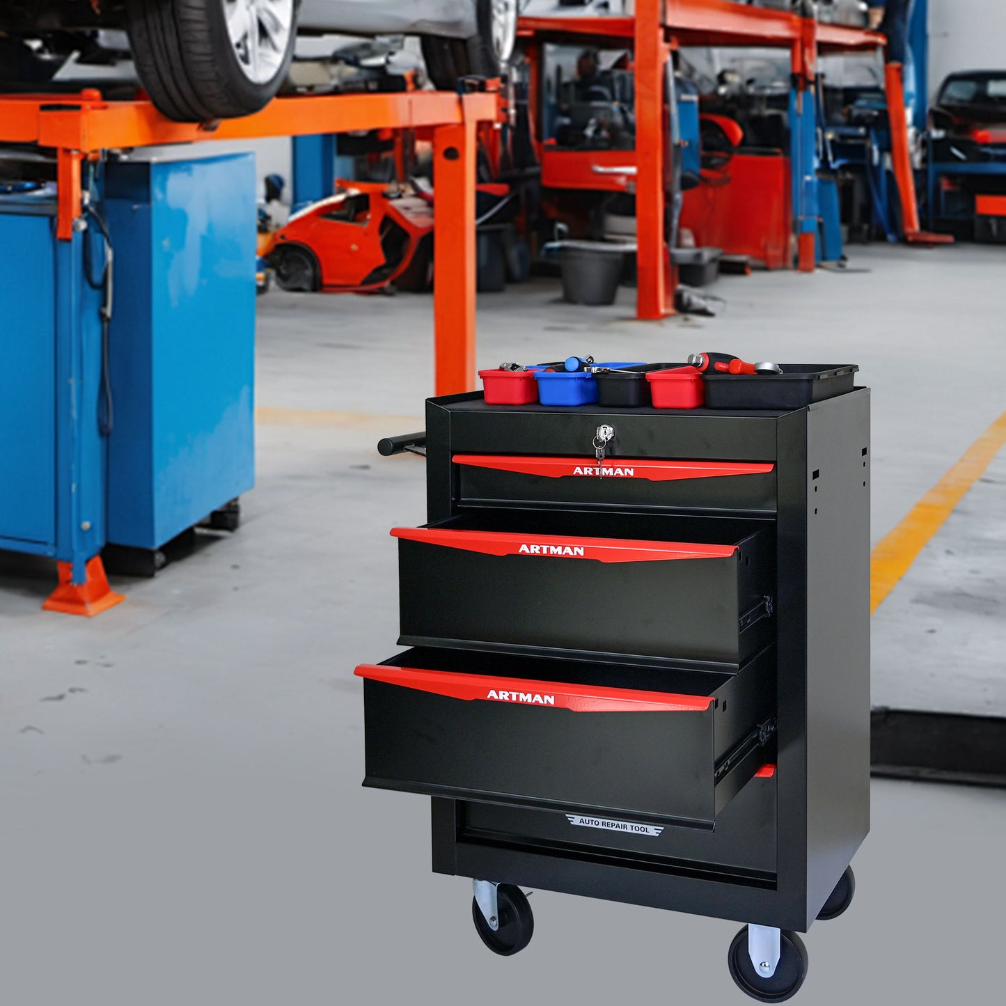 Rolling Metal Tool Chest With Drawers, Steel Storage Cabinet With Ball Bearing Slides Daily Nest