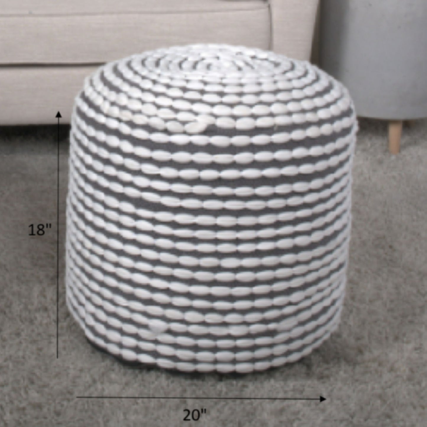 River - Handcrafted Cylindrical Pouf Water Resistant Fabric Home Essentials