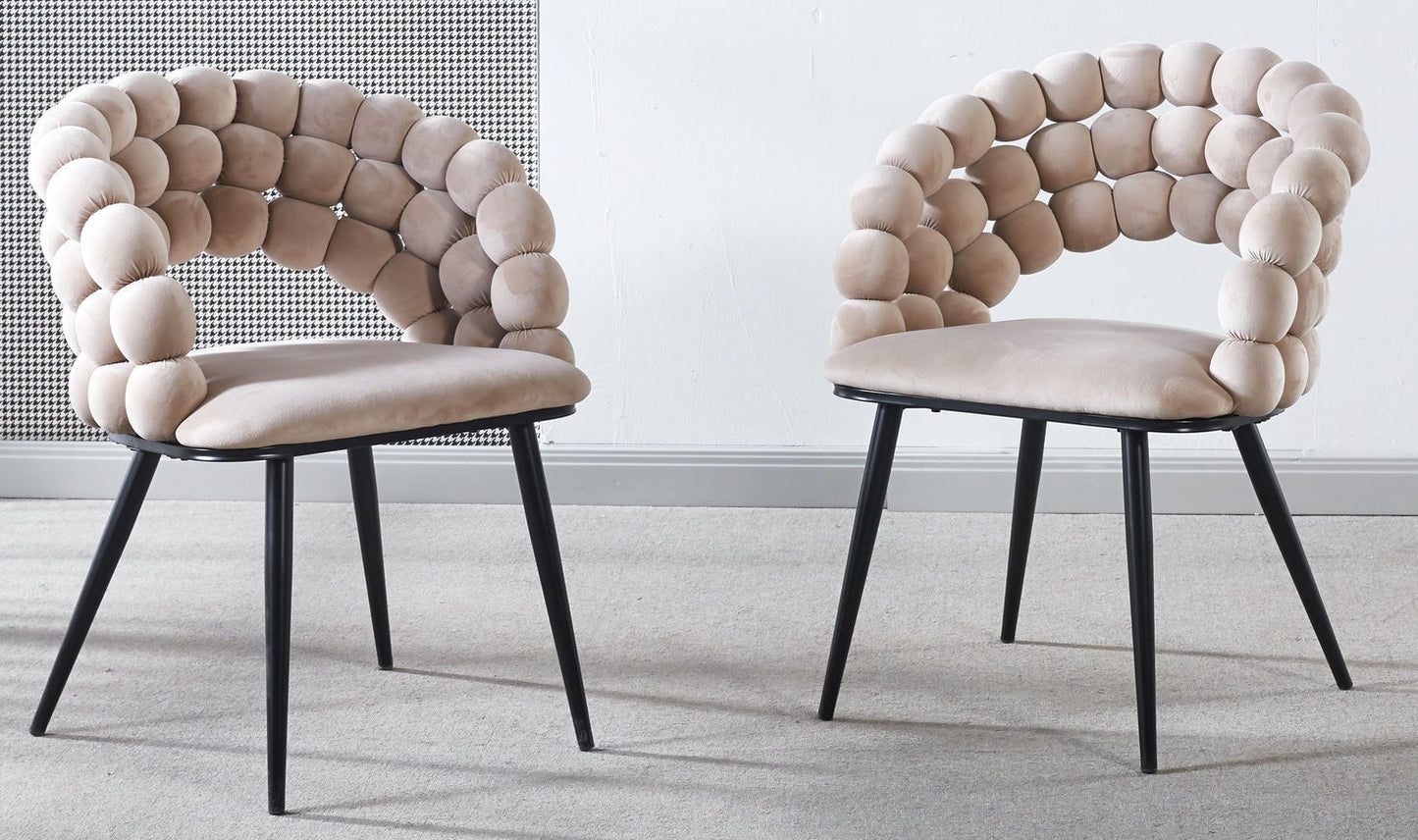 Modern Chair With Golden Color Iron Tube Legs, Soft Cushions And Comfortable Backrest, Suitable For Dining Room, Living Room, Cafe, Hairball Back Home Essentials