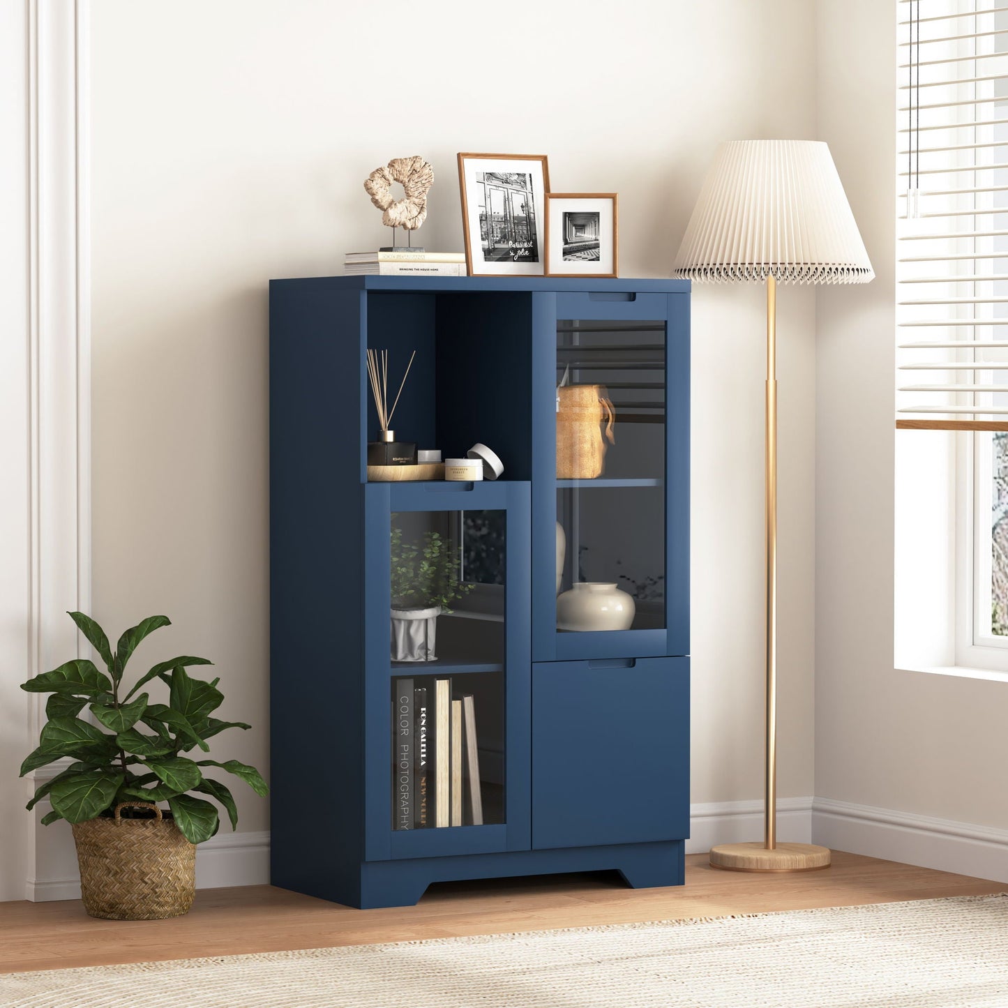 Modern Cabinet With Glass Doors And Drawer Home Essentials