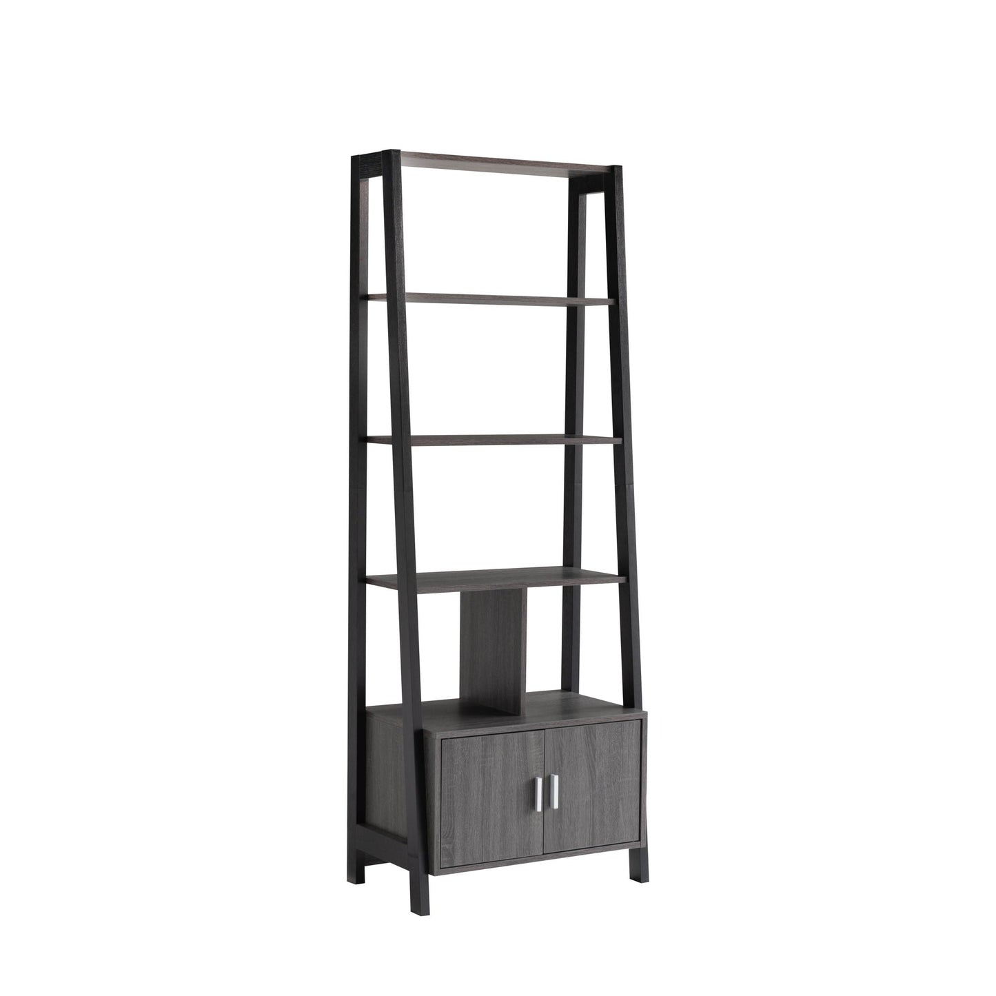 Modern Bookcase With Four Open Shelves And Two Door Cabinet - Black / Gray Home Essentials