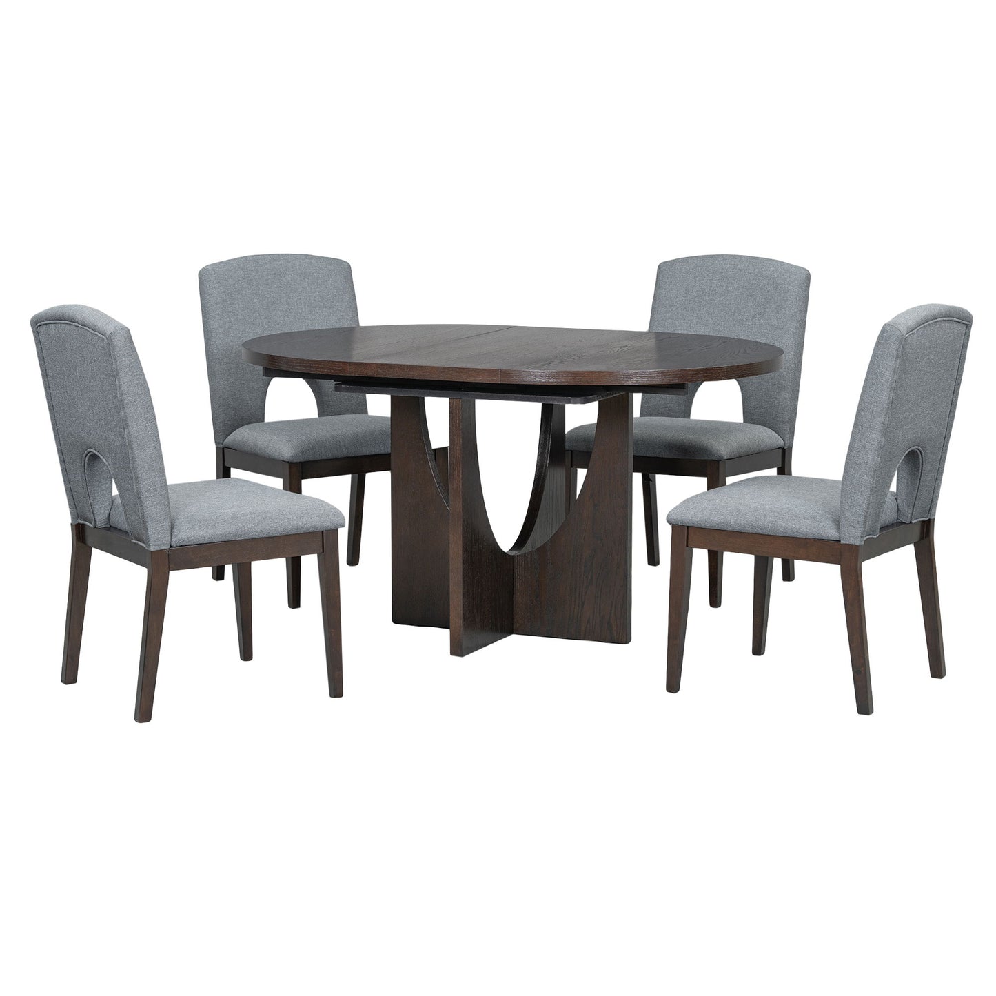 Topmax - 5 Piece Modern Extendable Round Dining Table Set With Removable Leaf For Small Places Hearth and Haven