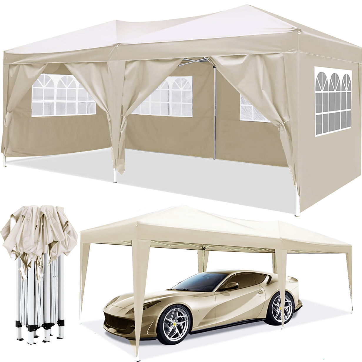 10'X20' Ez Pop Up Canopy Outdoor Portable Party Folding Tent With 6 Removable Sidewalls + Carry Bag + 4 Pieces Weight Bag Home Essentials