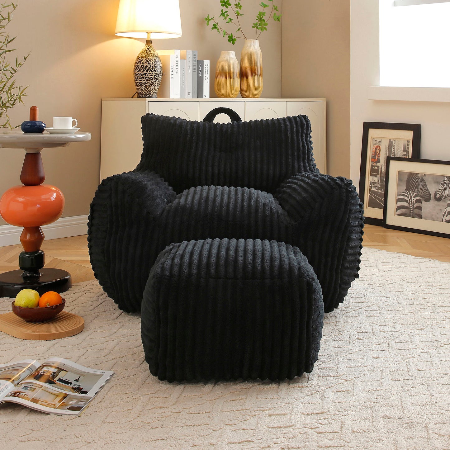Giant Plush Bean Bag Chair With Armrests And Footstool Home Essentials