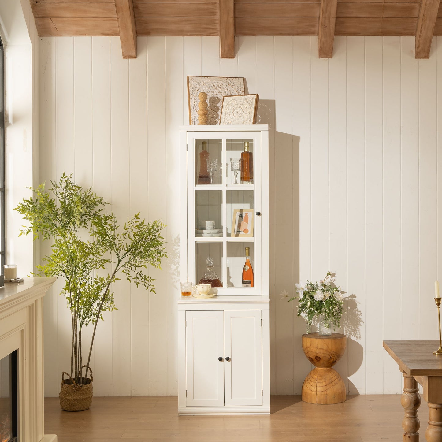 Retro Style Hutch Cabinet With Glass Door, China Cabinet For Home Hearth and Haven