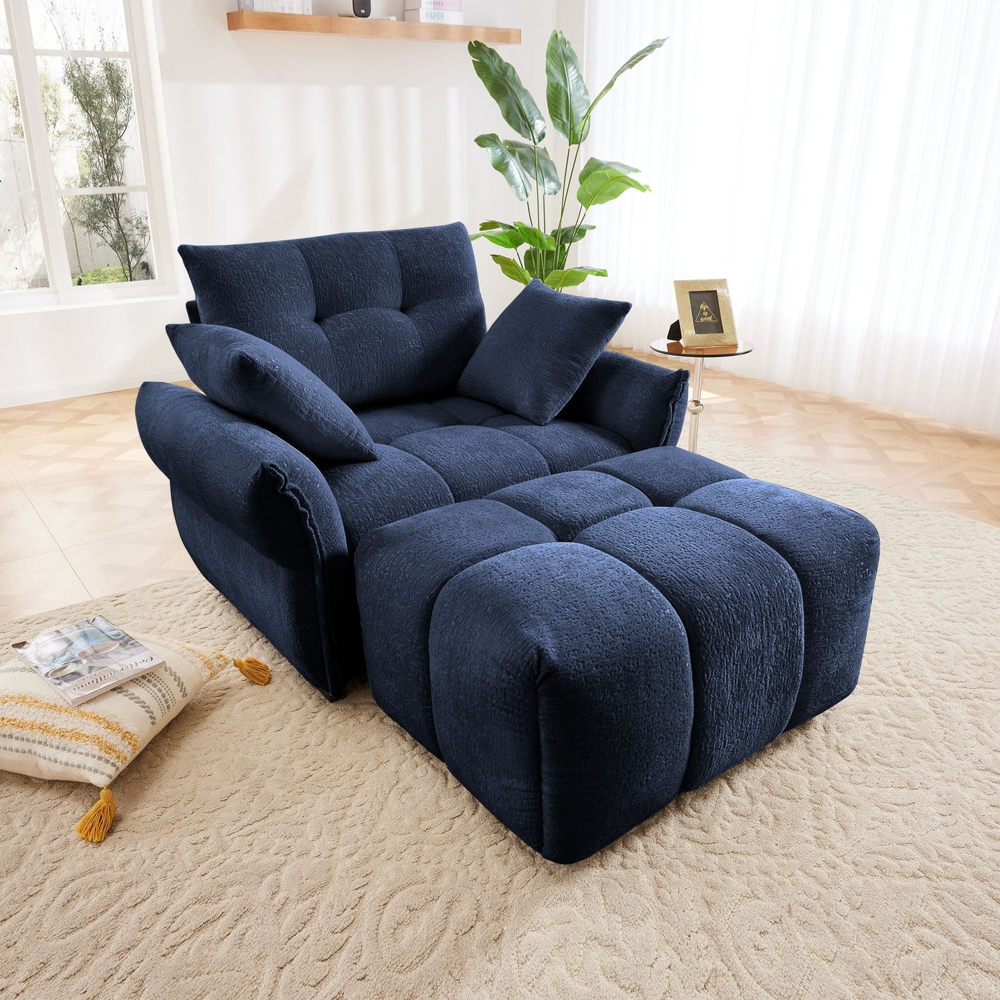 Ergonomic Single Seater Sofa With Ottoman, High Resilience Support Cushions Home Essentials