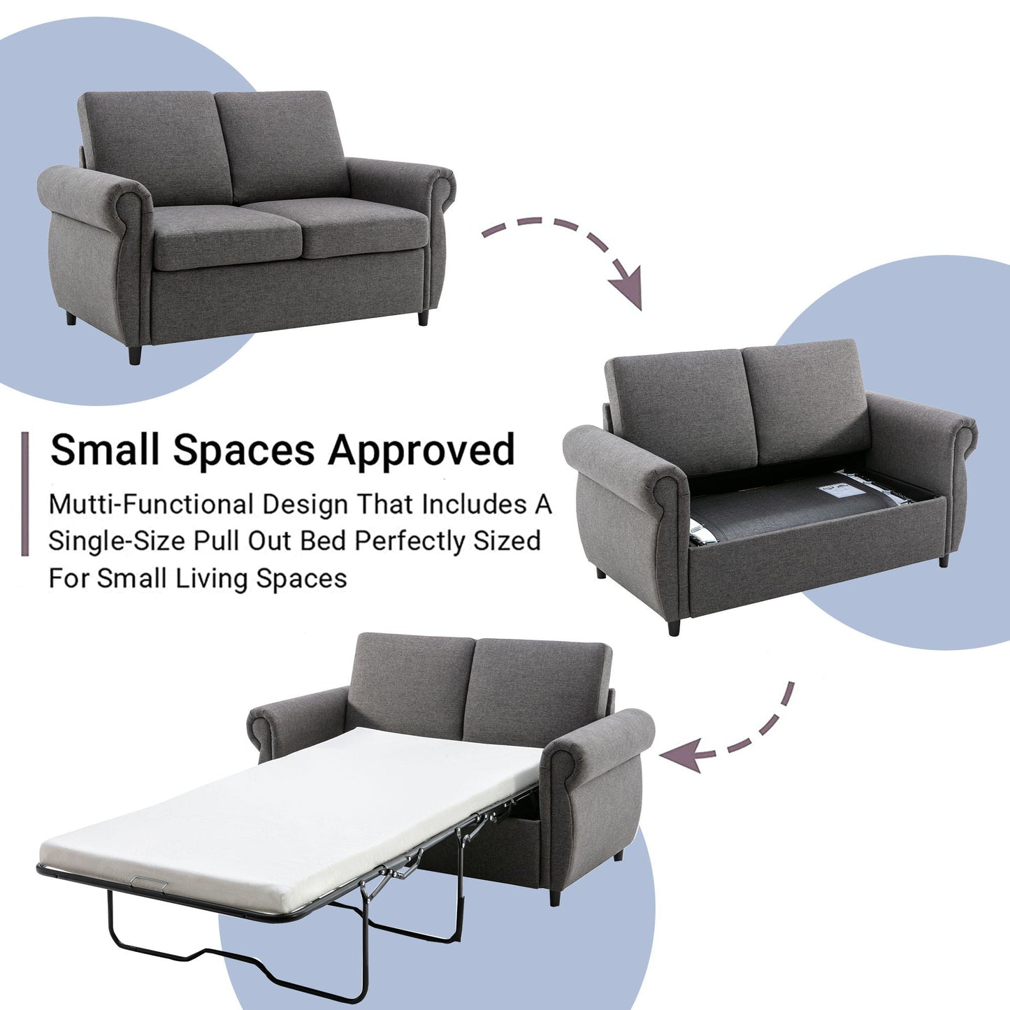 Pull Out Sofa Bed Loveseat Sleeper With Twin Size Memory Mattress With Two USB Ports For Living Room Spaces Hearth and Haven