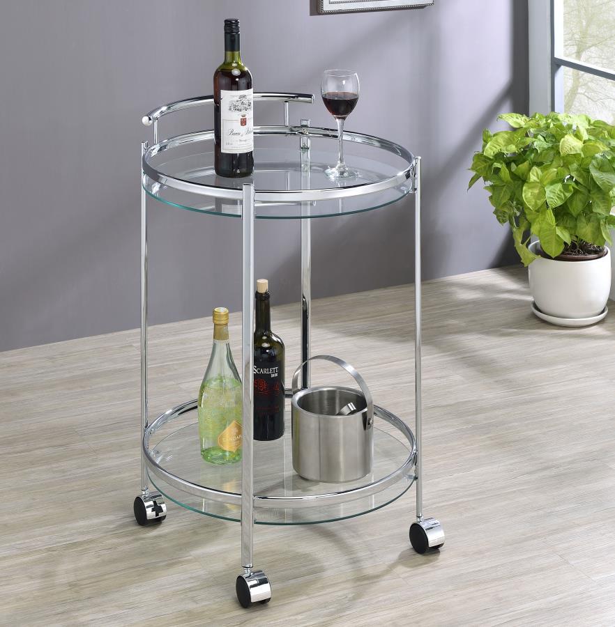 Chrissy - Round Glass Shelf Metal Bar Cart CoasterEveryday