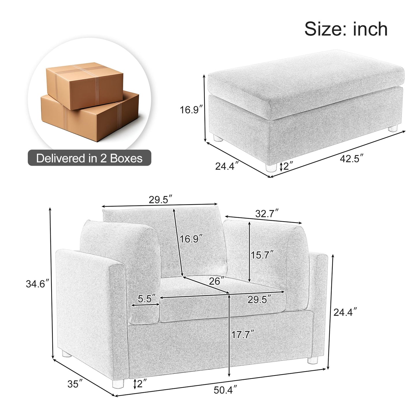 Wide Modern Oversized Armchair With Ottoman Stool, Single Sofa With Lumbar Support, Accent Chair Hearth and Haven