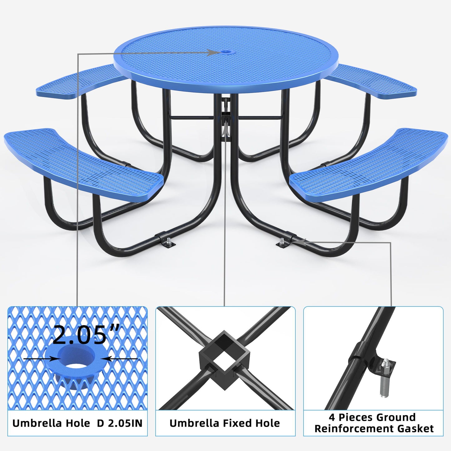 Round Outdoor Steel Picnic Table 46" With Umbrella Pole Home Essentials