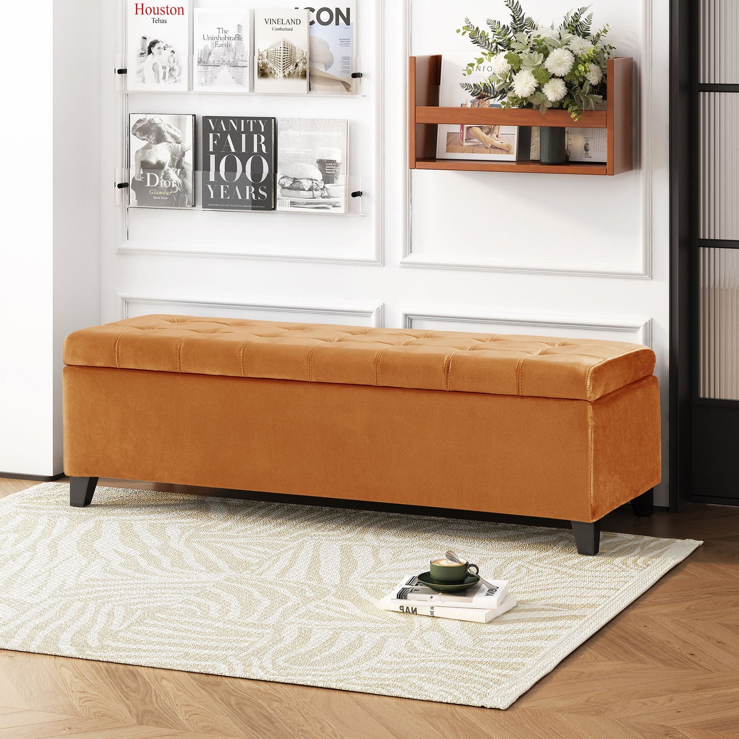 Wendover - Elegant Velvet Tufted Storage Bench With Lift-Up Top And Birch Wood Legs Noble House