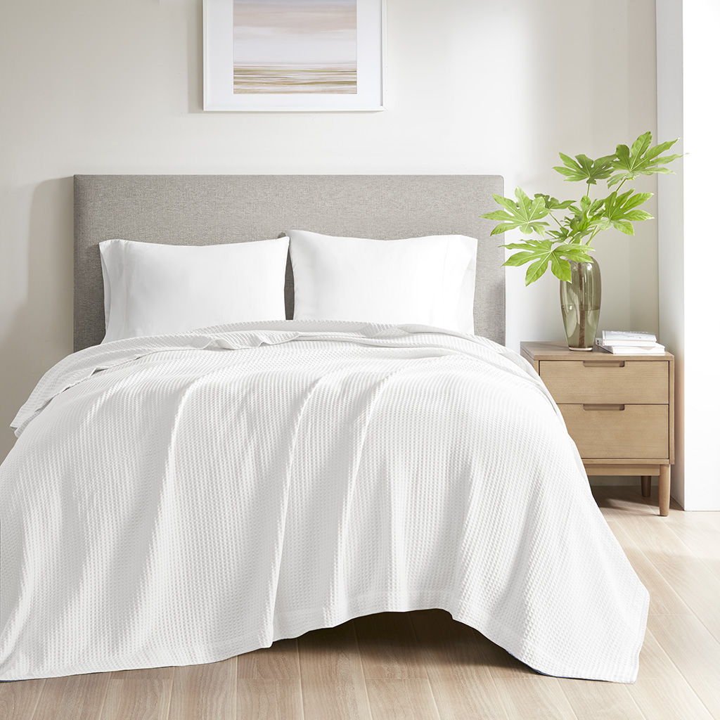 Waffle Weave - Twin Cotton Blanket - White Madison Park