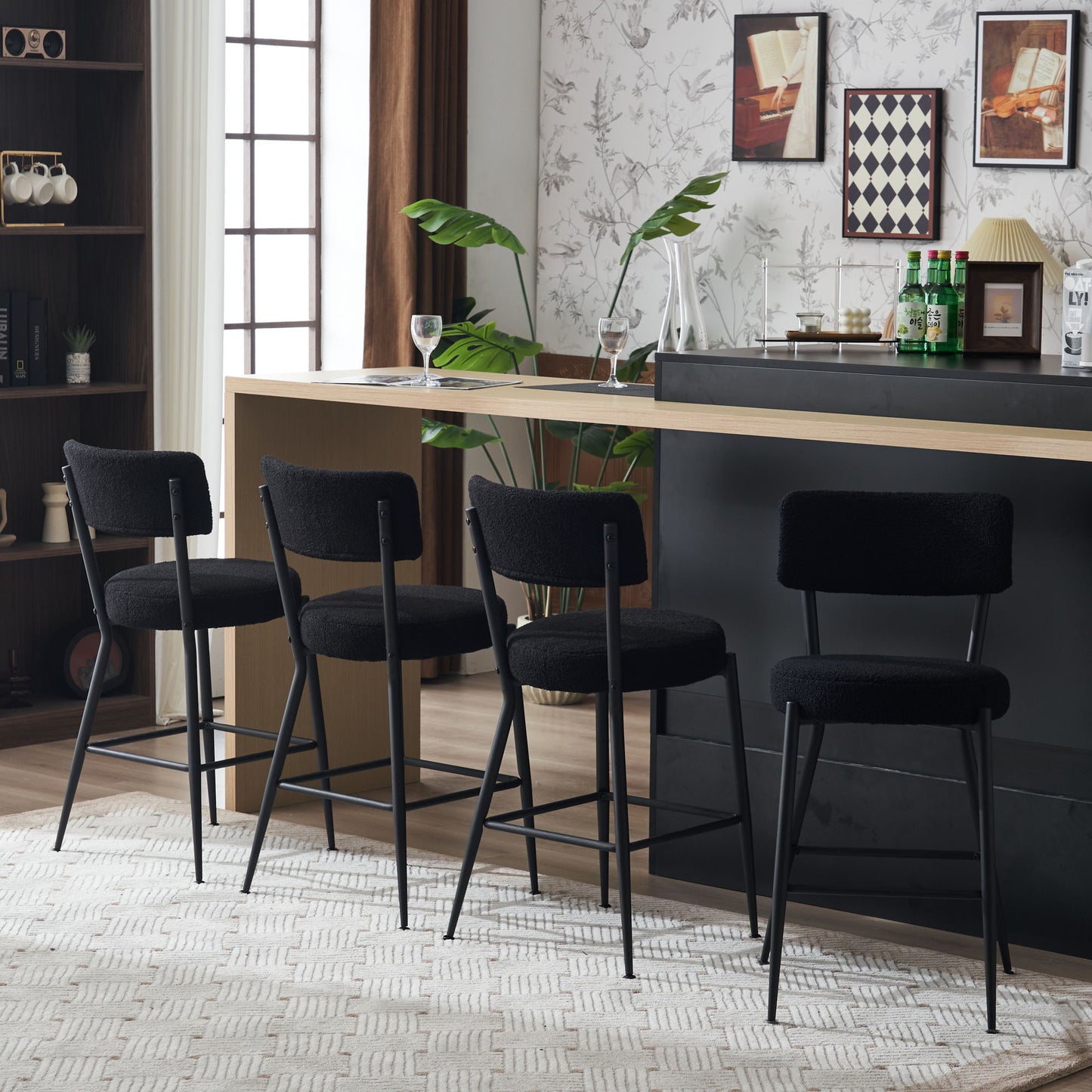 Modern Teddy Fabric Upholstered Bar Stools - Black Legs Home Essentials