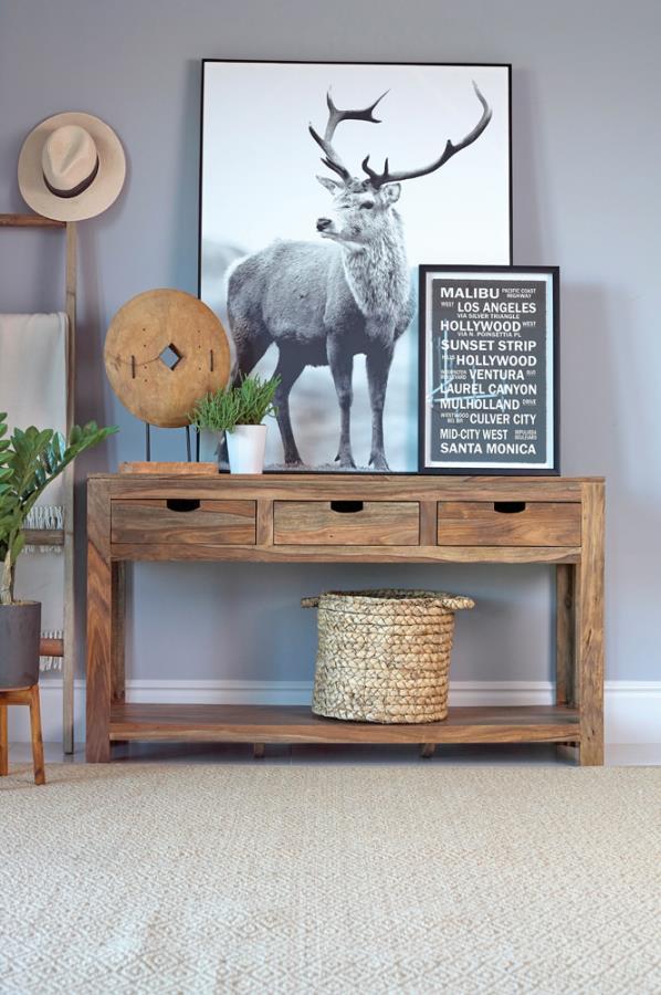 Esther - 3-Drawer Wood Console Table - Natural Sheesham CoasterElevations
