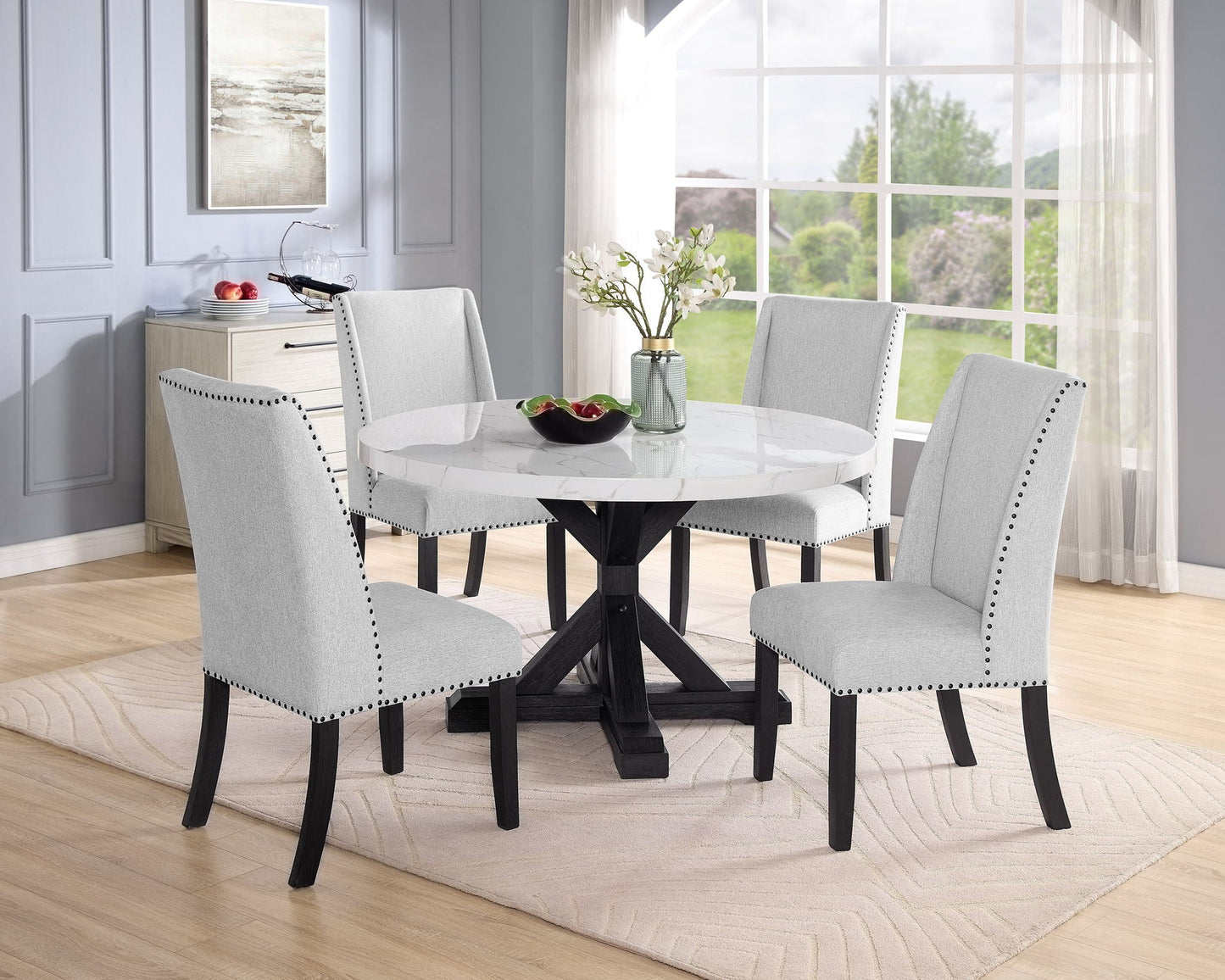 Vance - Faux Marble Dining Table - White & Charcoal Crown Mark