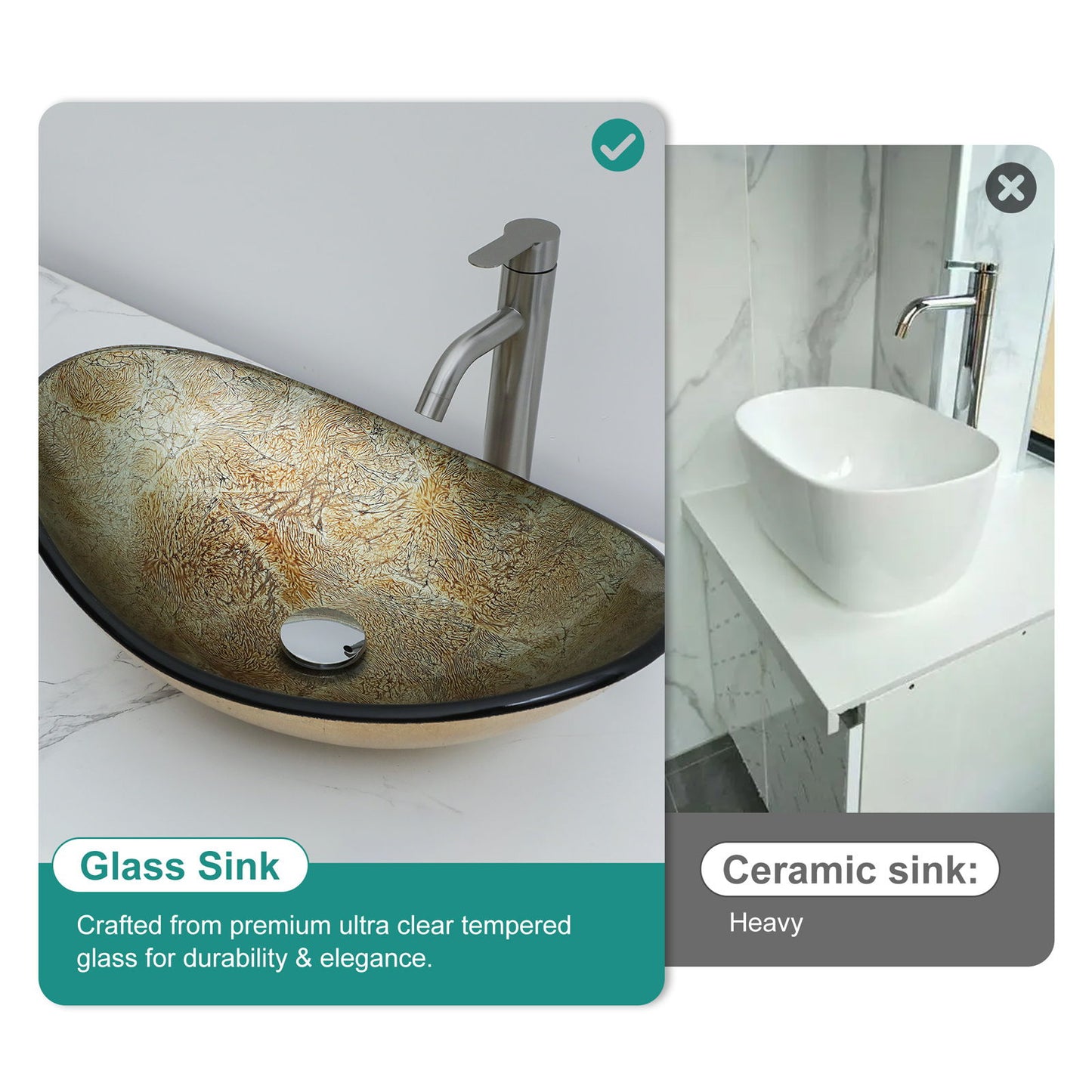 Tempered Glass Vessel Sink With Boat Shape Pop-Up Drain Daily Nest