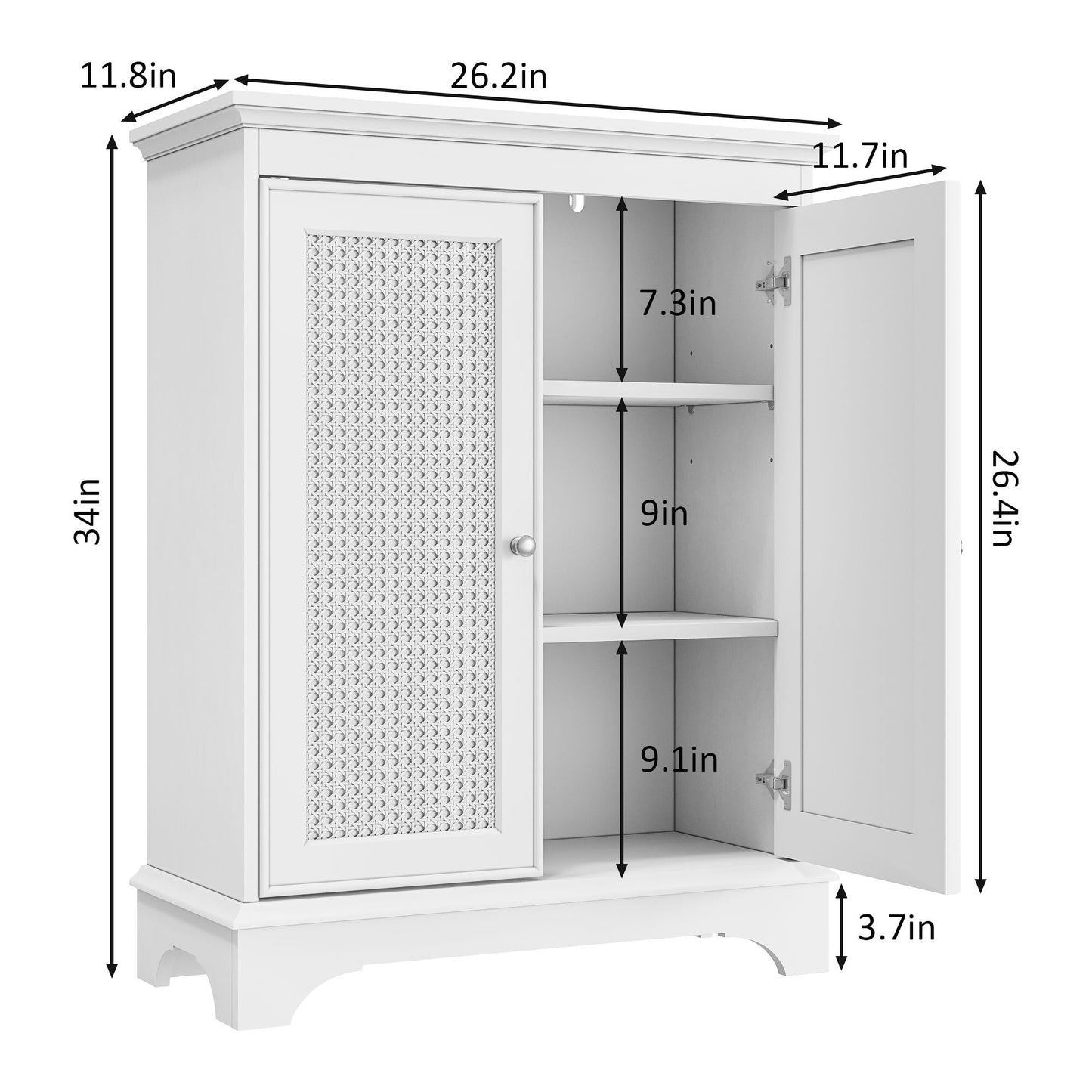 White 2 Door Rattan Storage Cabinet With Adjustable Partition, Medieval Modern Independent Buffet Cabinet, Multifunctional Decorative Cabinet Suitable For Living Room, Kitchen, Bathroom - White Home Essentials