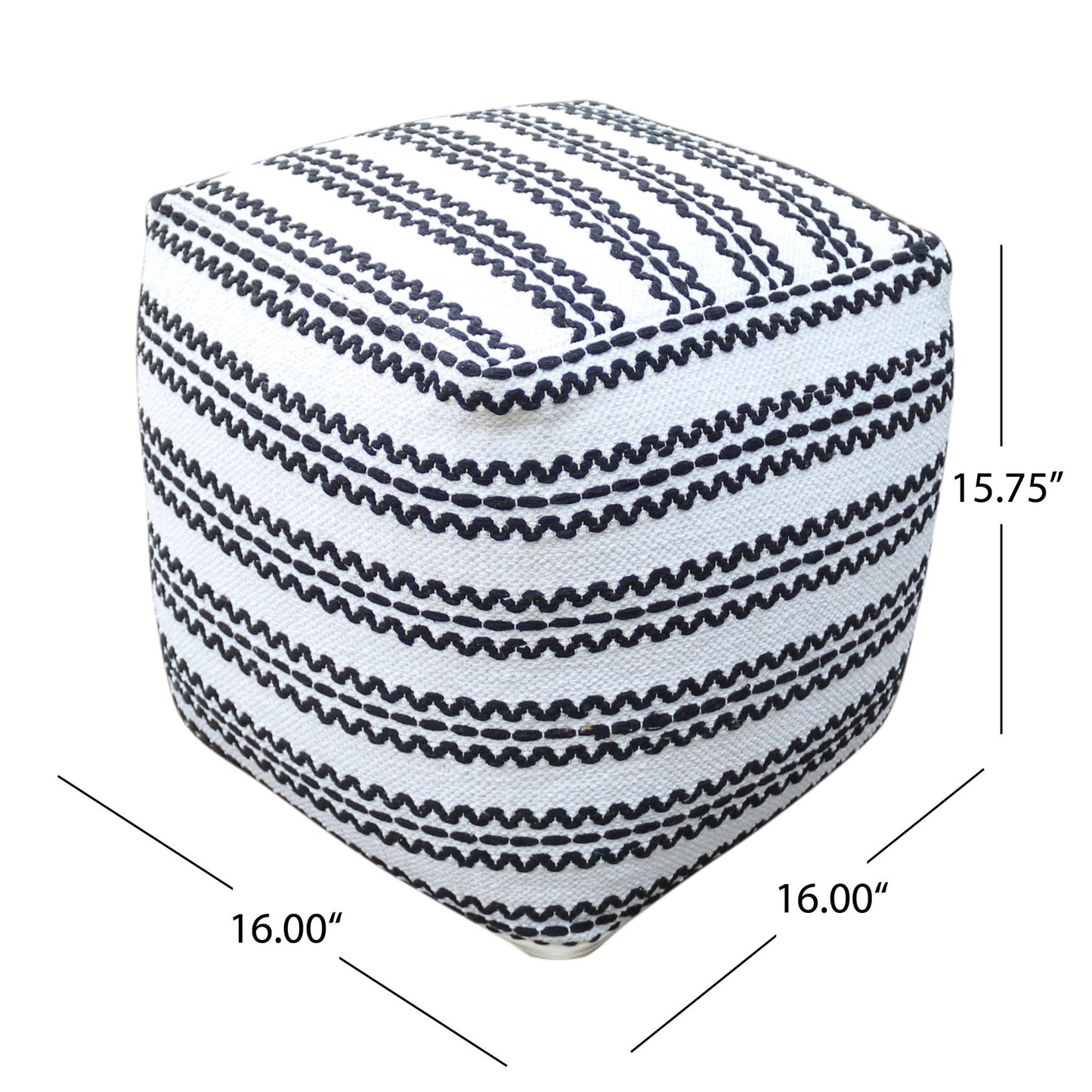 Lani - Handcrafted Fabric Pouf, Durable Cotton Square - Natural / Black Home Essentials