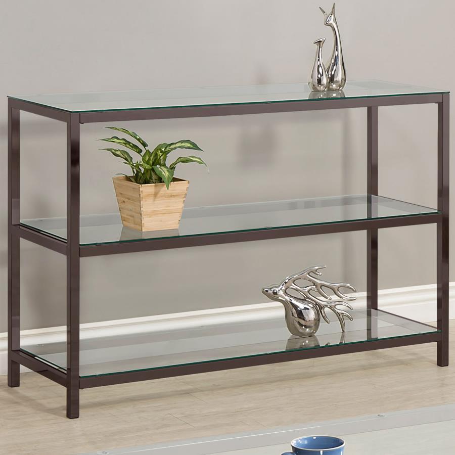 Trini - 2-Shelf Glass Top Entryway Console Table - Black Nickel CoasterEssence