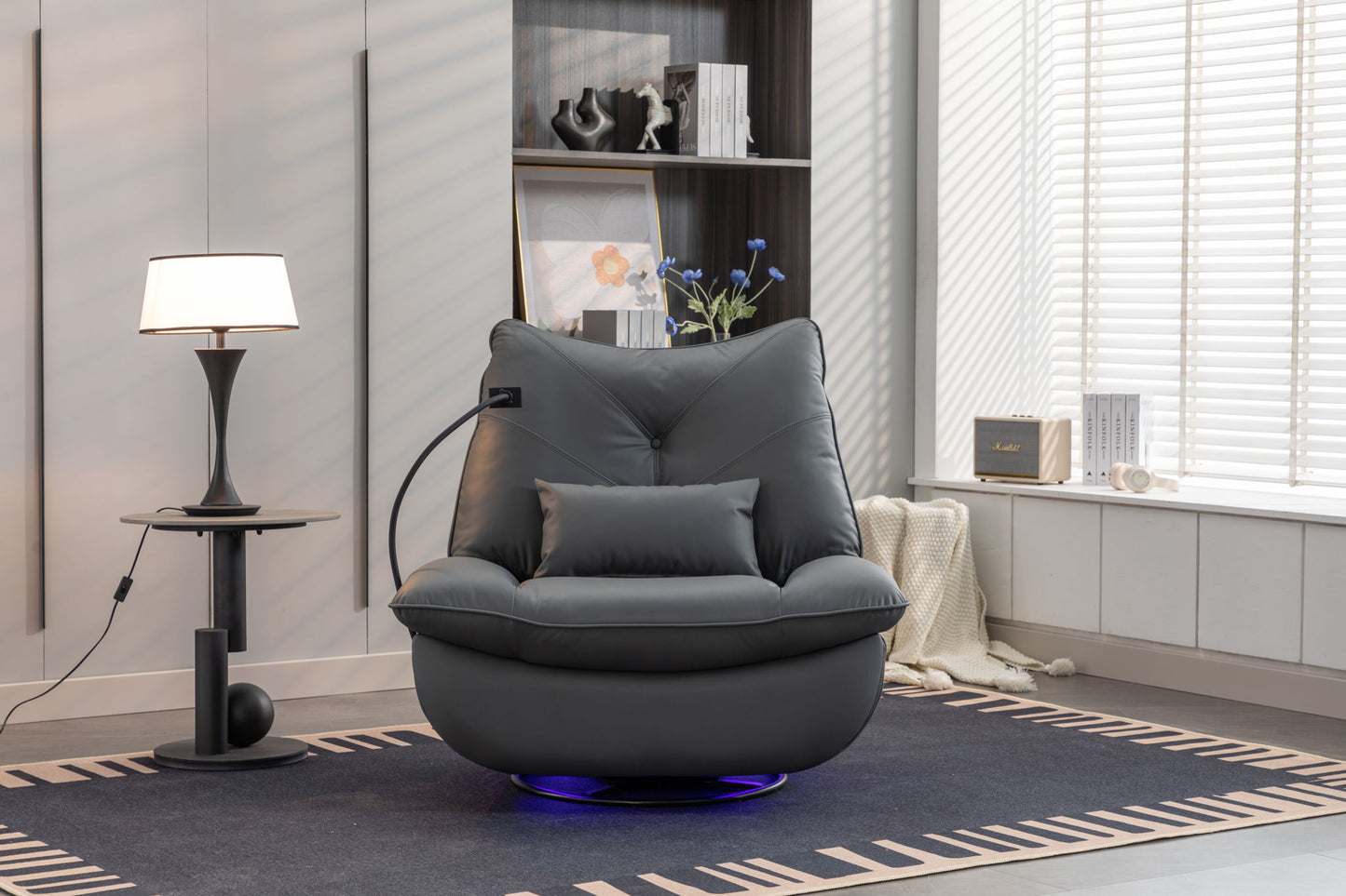 270 Swivel Glider Recliner Chair, Power Recliner Rocking Chair, USB Port Charge For Nursery Chair With Atmosphere Lamp For Living Room Bedroom Apartment Home Essentials