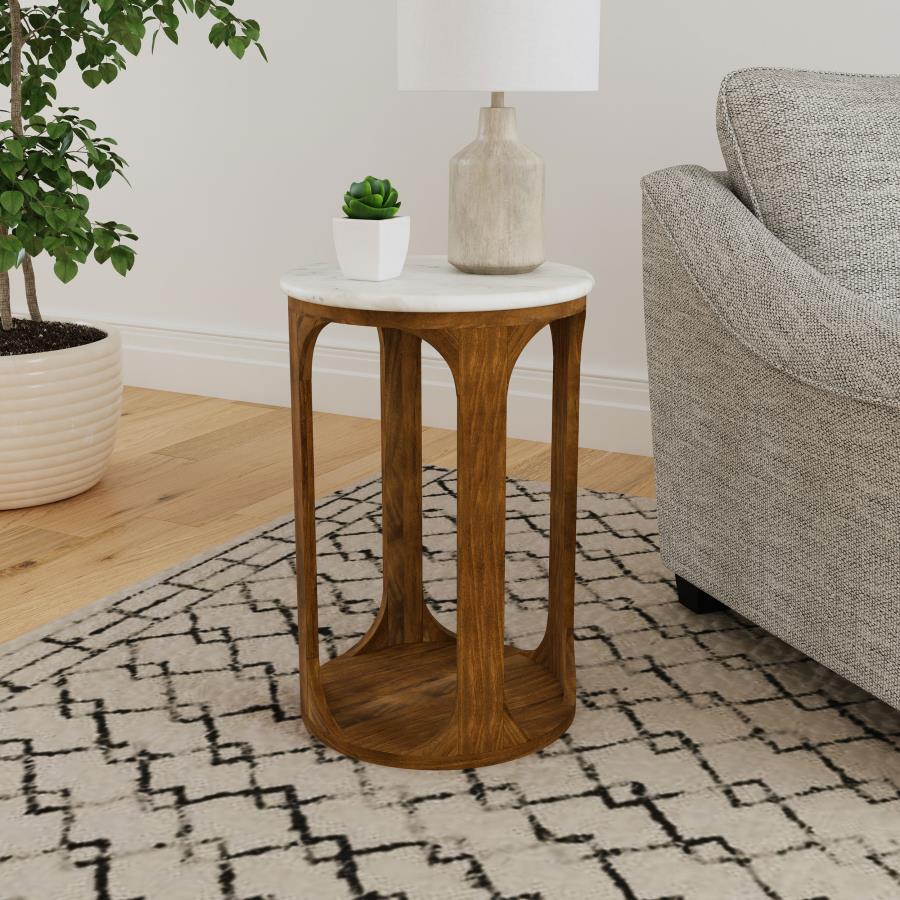 Berkeley - Round Marble Top Side Table - White And Brown Coaster Fine Furniture