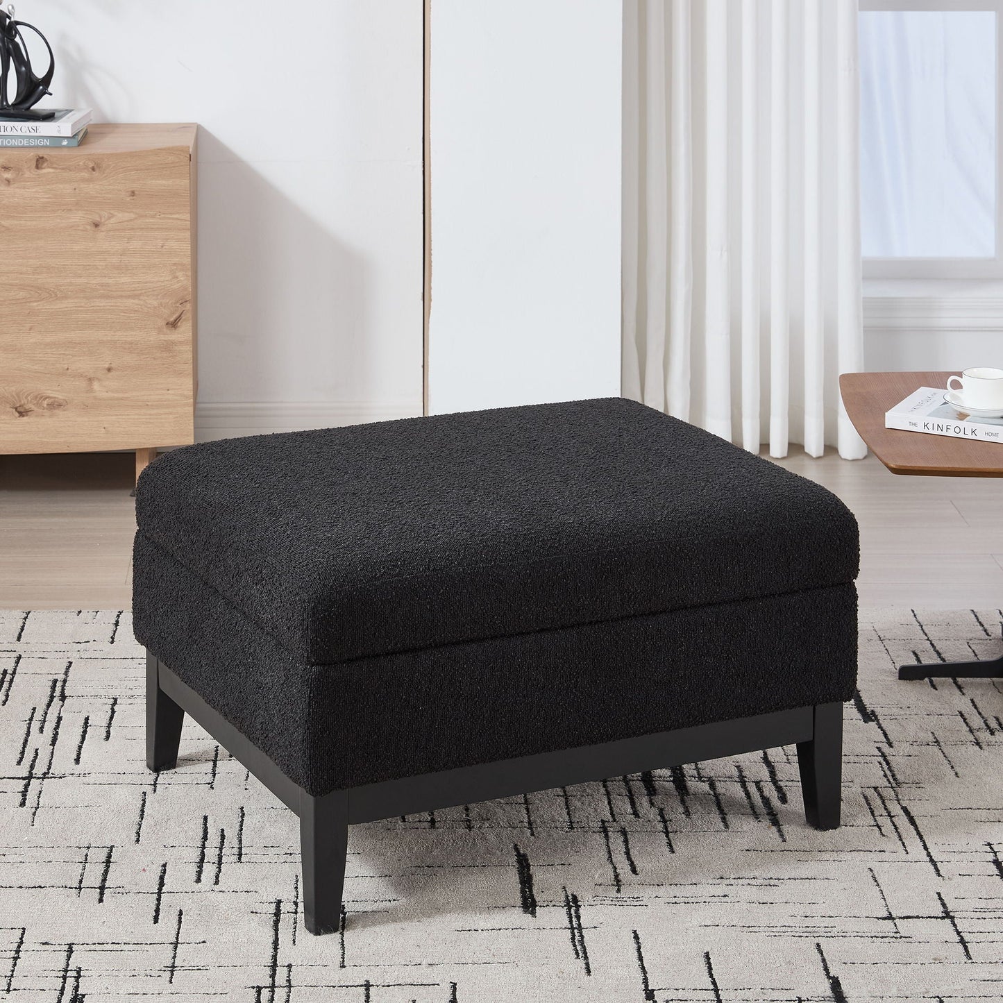 Upholstered Storage Ottoman With Reversible Lid Coffee Table With Rubberwood Legs Home Essentials