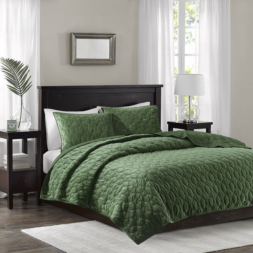 Harper - King Reversible 3 Piece Coverlet Set - Green Madison Park