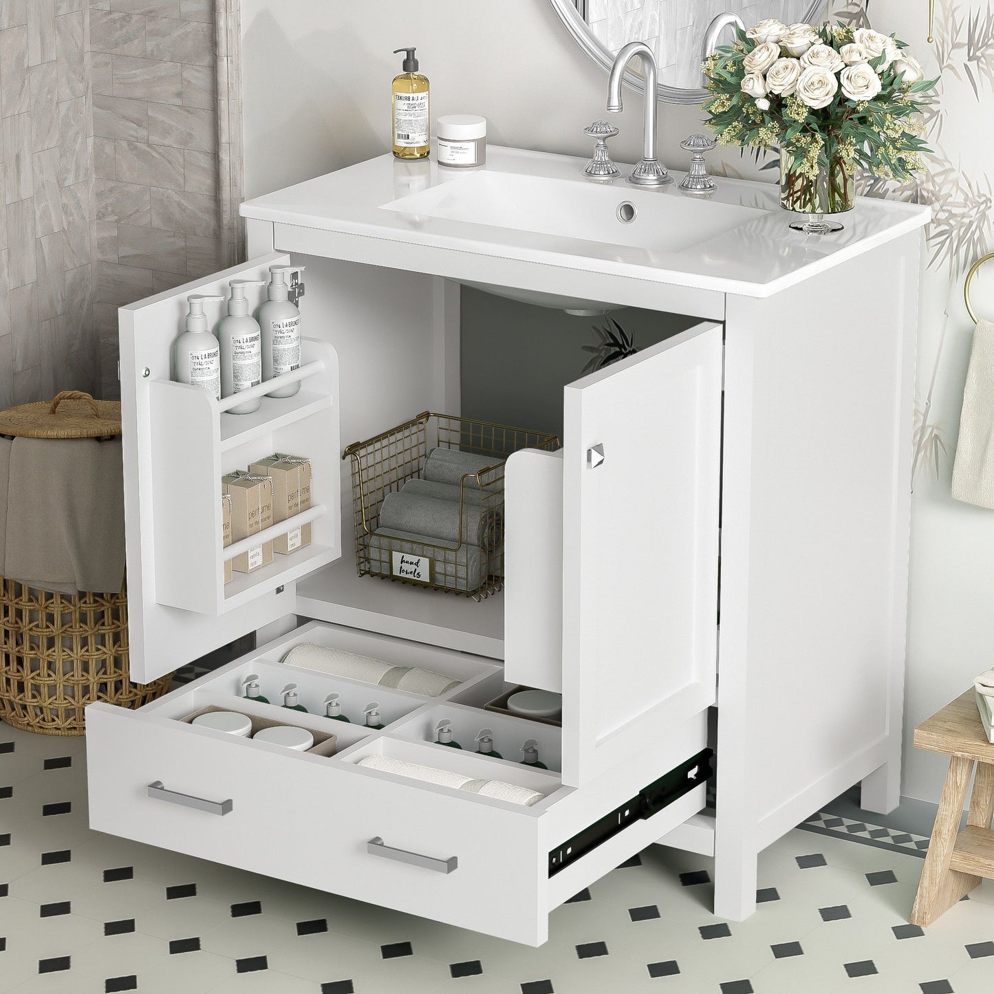Bathroom Vanity With Single Sink, Combo Cabinet Undermount Sink, Bathroom Storage Cabinet With Two Doors And A Drawer, Soft Closing, Multifunctional Storage, Solid Wood Frame Hearth and Haven