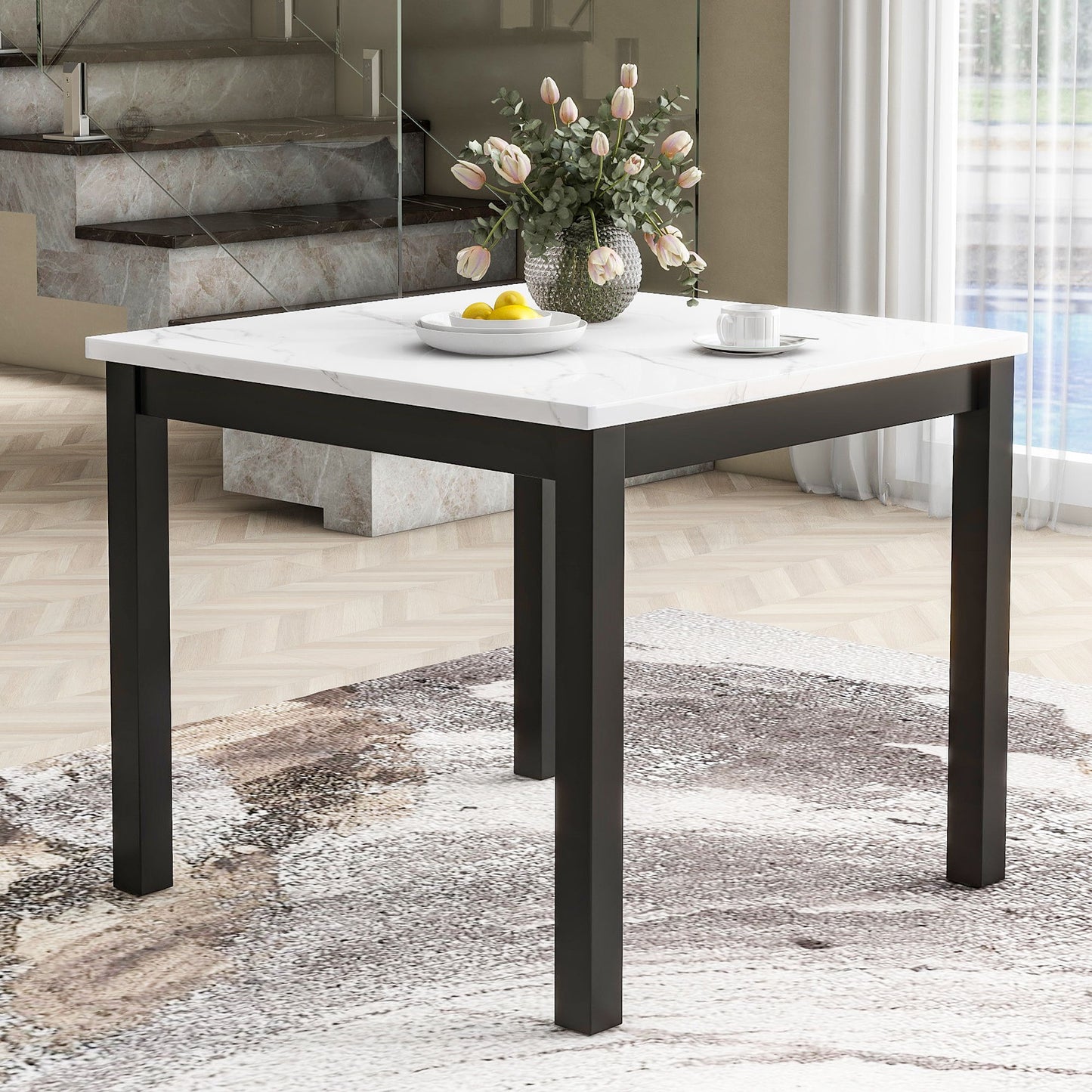 5-Piece Counter Height Dining Table Set With One Faux Marble Top Dining Table And Four Velvet Upholstered Chairs Home Essentials