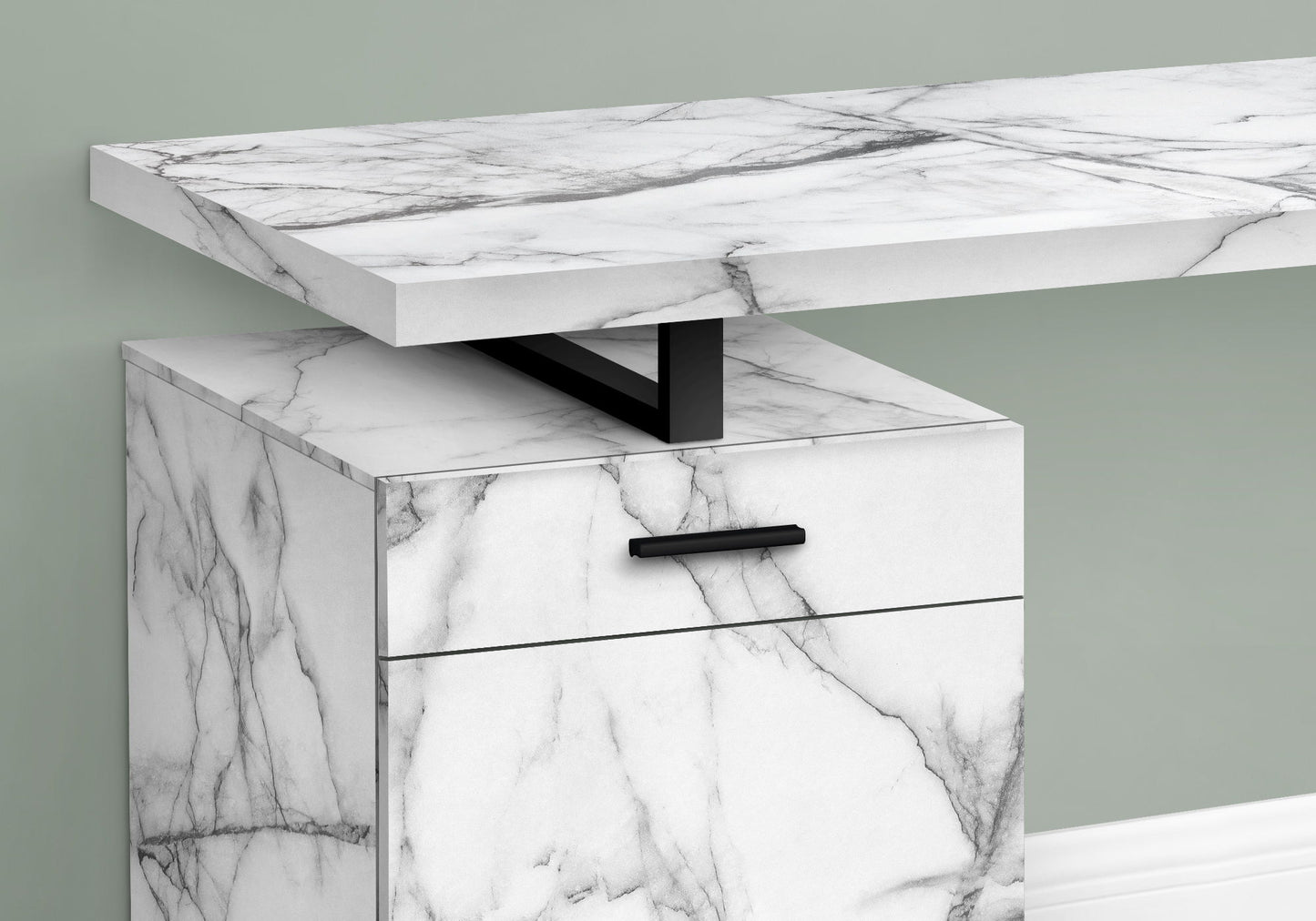 Computer Desk, Home Office, Laptop, Left, Right Set-Up, Storage Drawers, Work, Marble Look Laminate, Contemporary, Modern - White 8th Street
