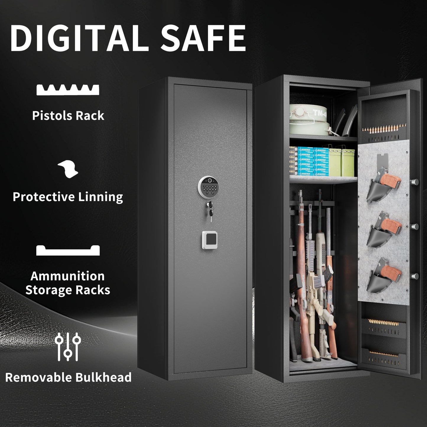Gun Safes For Home Rifle And Pistols, Fingerprint Electronic Safe With Quick Access, Detachable Partition - Black Daily Nest