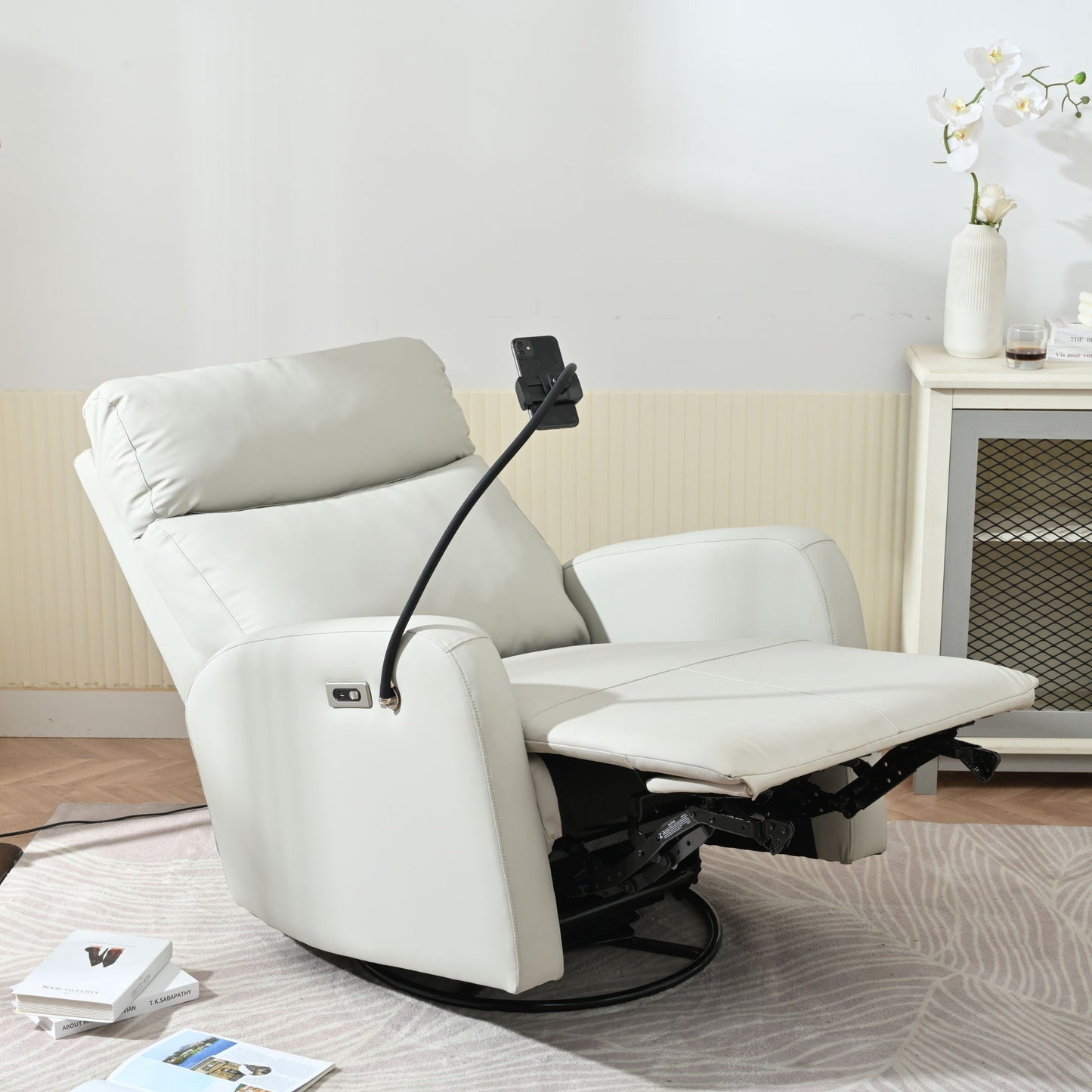31.5" 270 Power Swivel Rocker Recliner Chair, Electric Glider Reclining Sofa With USB Ports, Power Swivel Glider, Rocking Chair Nursery Recliners For Living Room Bedroom - Light Gray Home Essentials