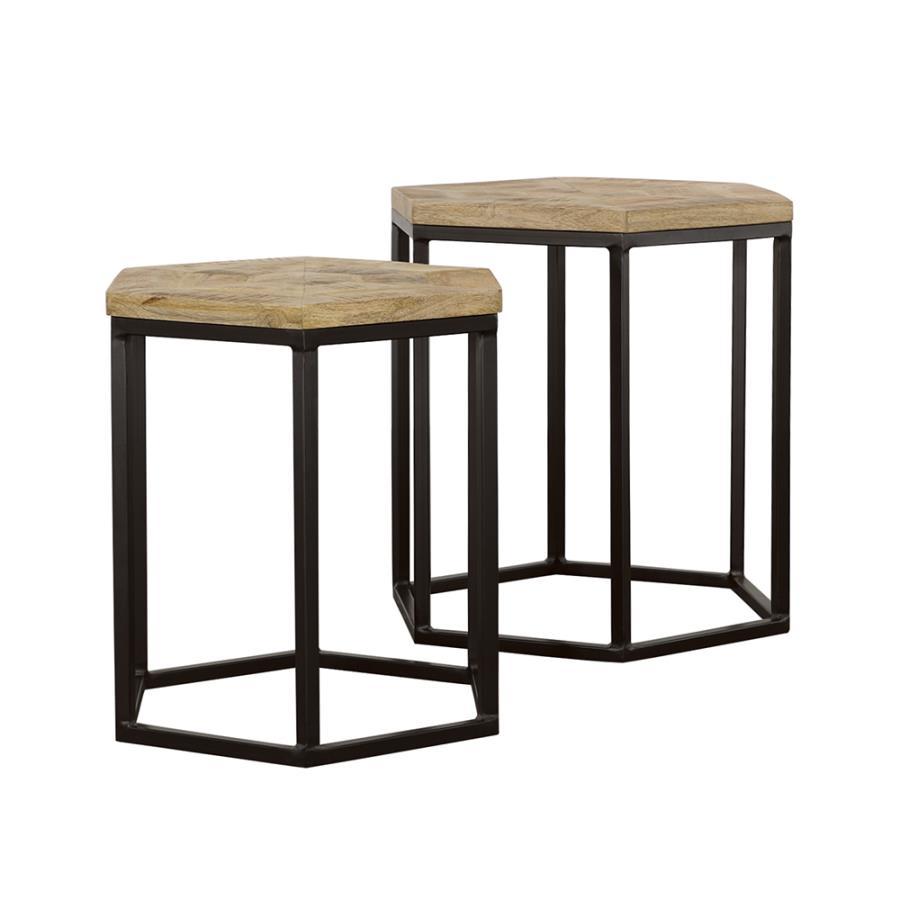 Adger - 2 Piece Hexagonal Nesting Tables - Natural And Black CoasterEssence