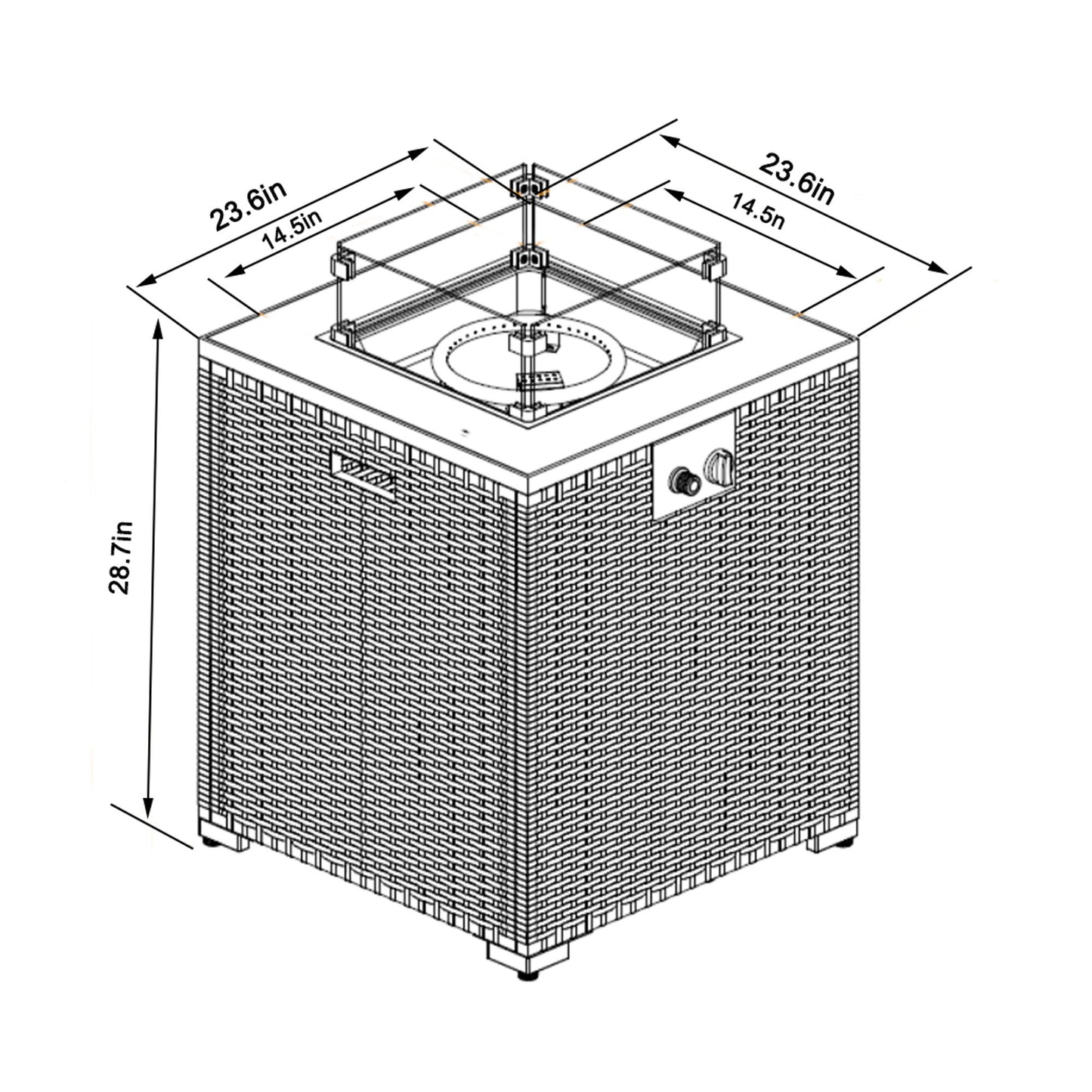 Propane Gas Square Fire Pit, Tile Tabletop With Beautiful Wicker Base For Outside Home Essentials