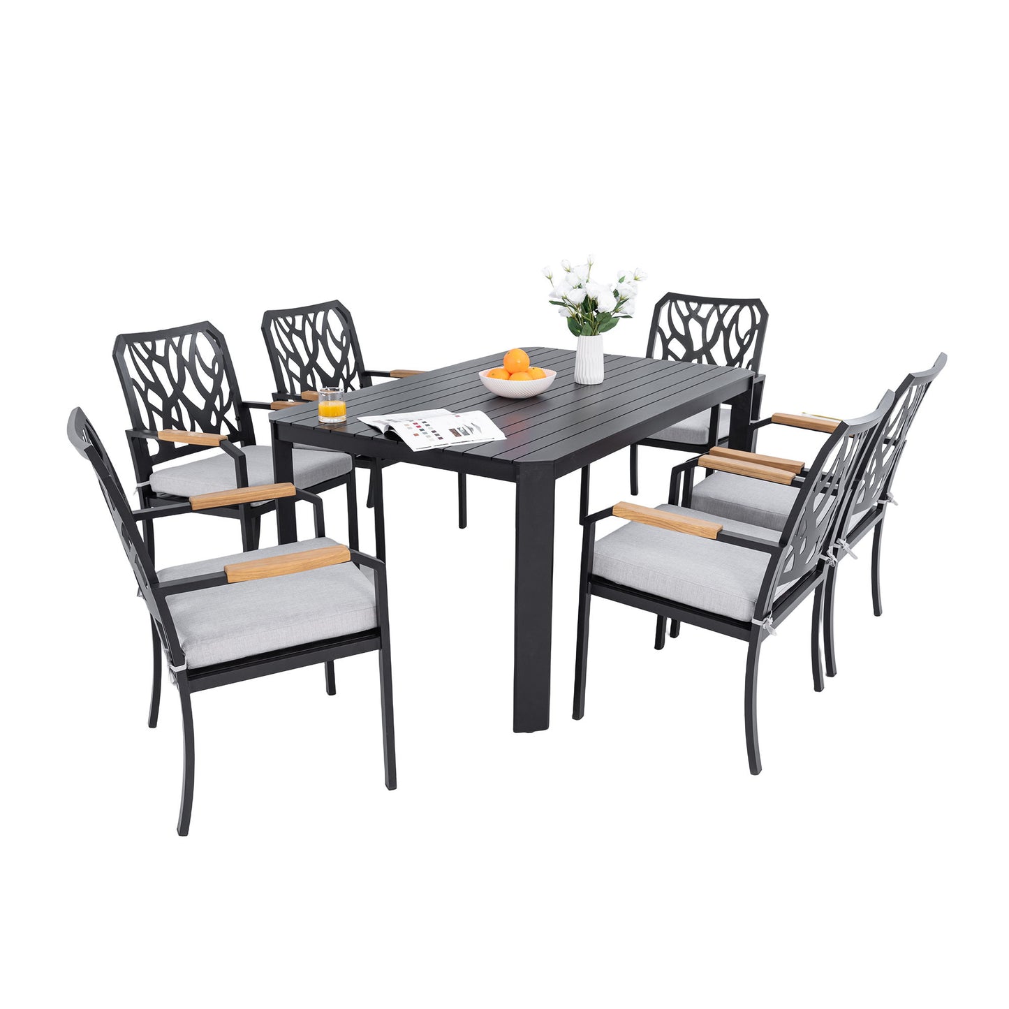 Outdoor Patio Furniture Dining Set With Sunbrella Fabric, Rectangular Table With Umbrella Hole Life Outside