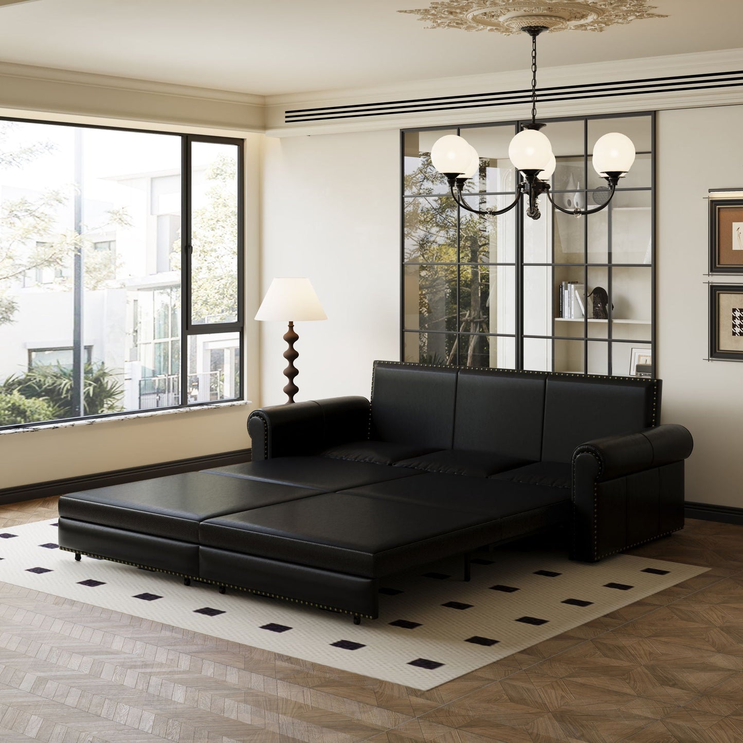 3 In 1 Convertible Sleeper Sofa With Nailhead Trim & Rolled Arm Home Essentials